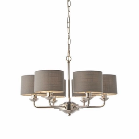 Endon Highclere Bright Nickel 6 Arm Pendant - Charcoal Shades simple ceiling design light