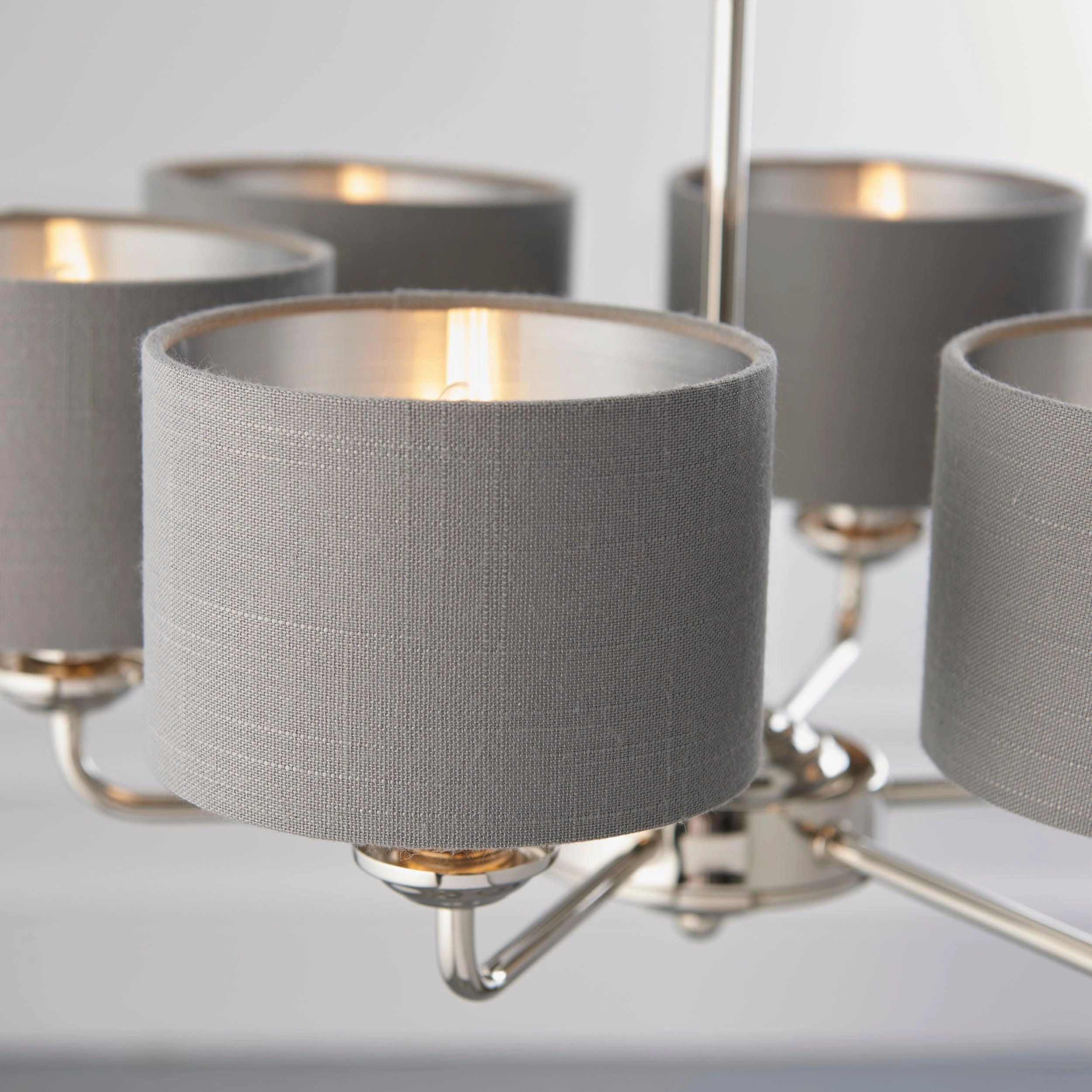 Endon Highclere Bright Nickel 6 Arm Pendant - Charcoal Shades