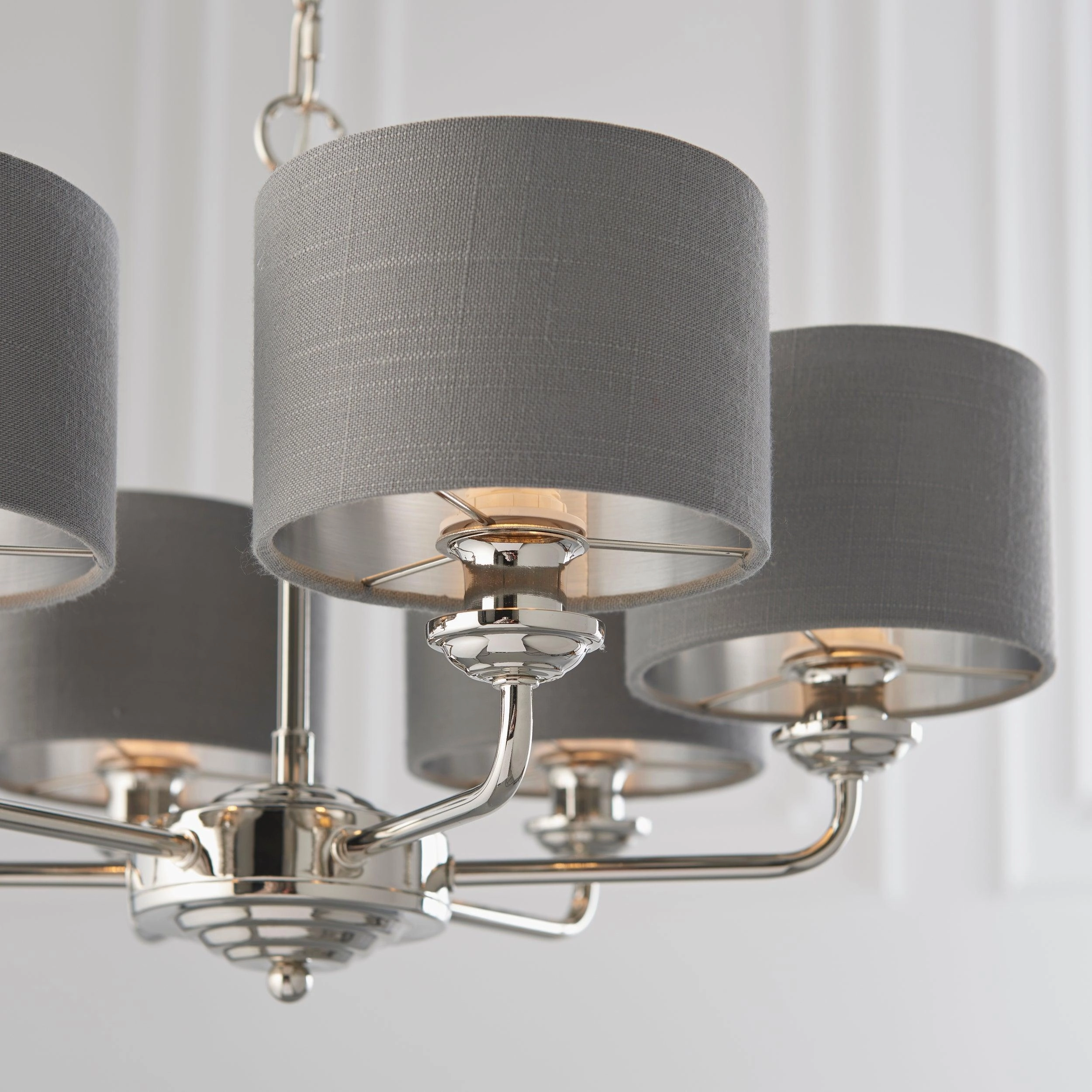 Endon Highclere Bright Nickel 6 Arm Pendant - Charcoal Shades