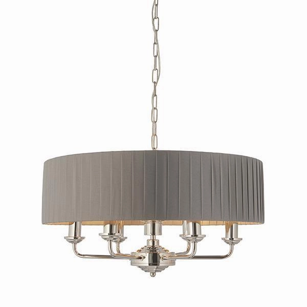 Endon Highclere Bright Nickel 6 Light Pendant - Charcoal Pleated Shade simple ceiling design light