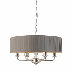 Endon Highclere Bright Nickel 6 Light Pendant - Charcoal Pleated Shade simple ceiling design light