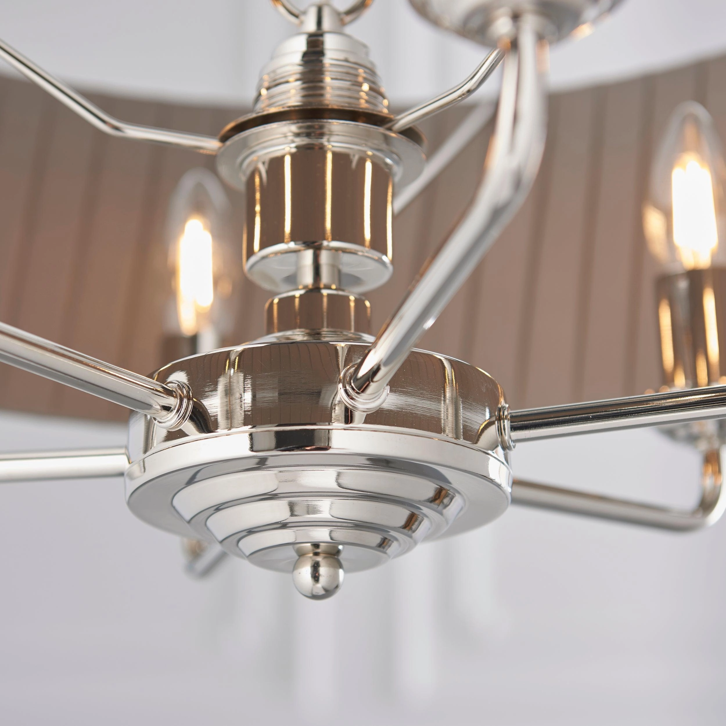 Endon Highclere Bright Nickel 6 Light Pendant - Charcoal Pleated Shade