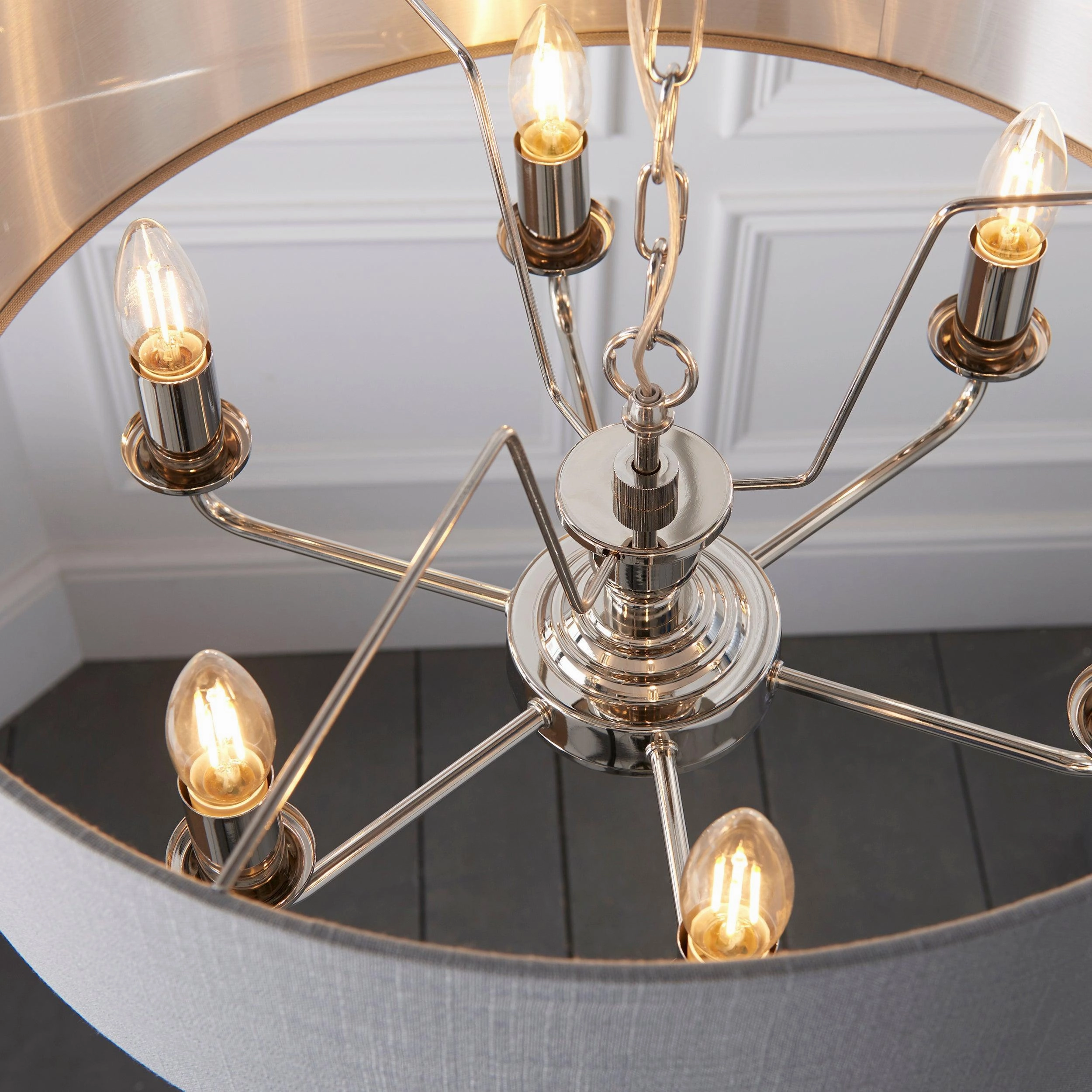 Endon Highclere Bright Nickel 6 Light Pendant - Charcoal Shade