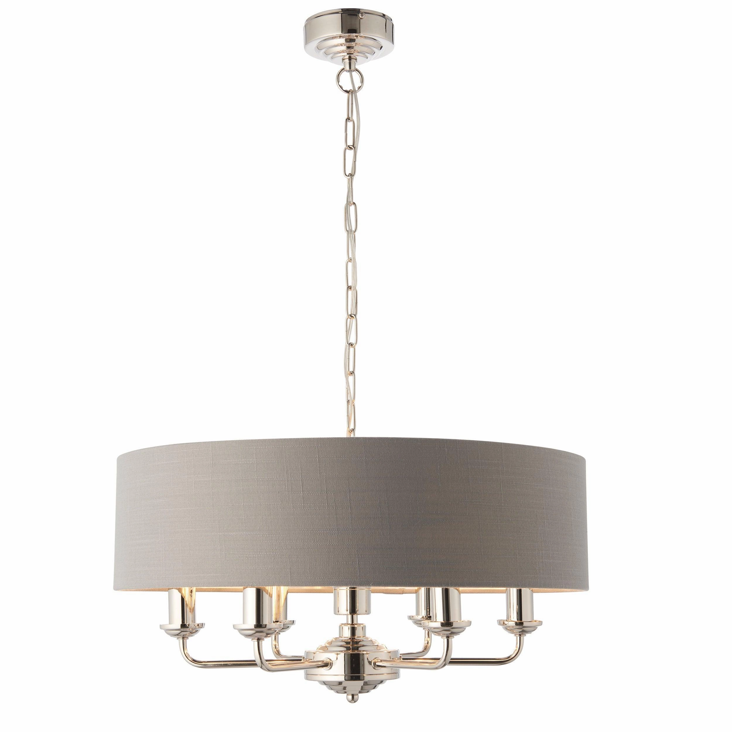 Endon Highclere Bright Nickel 6 Light Pendant - Charcoal Shade