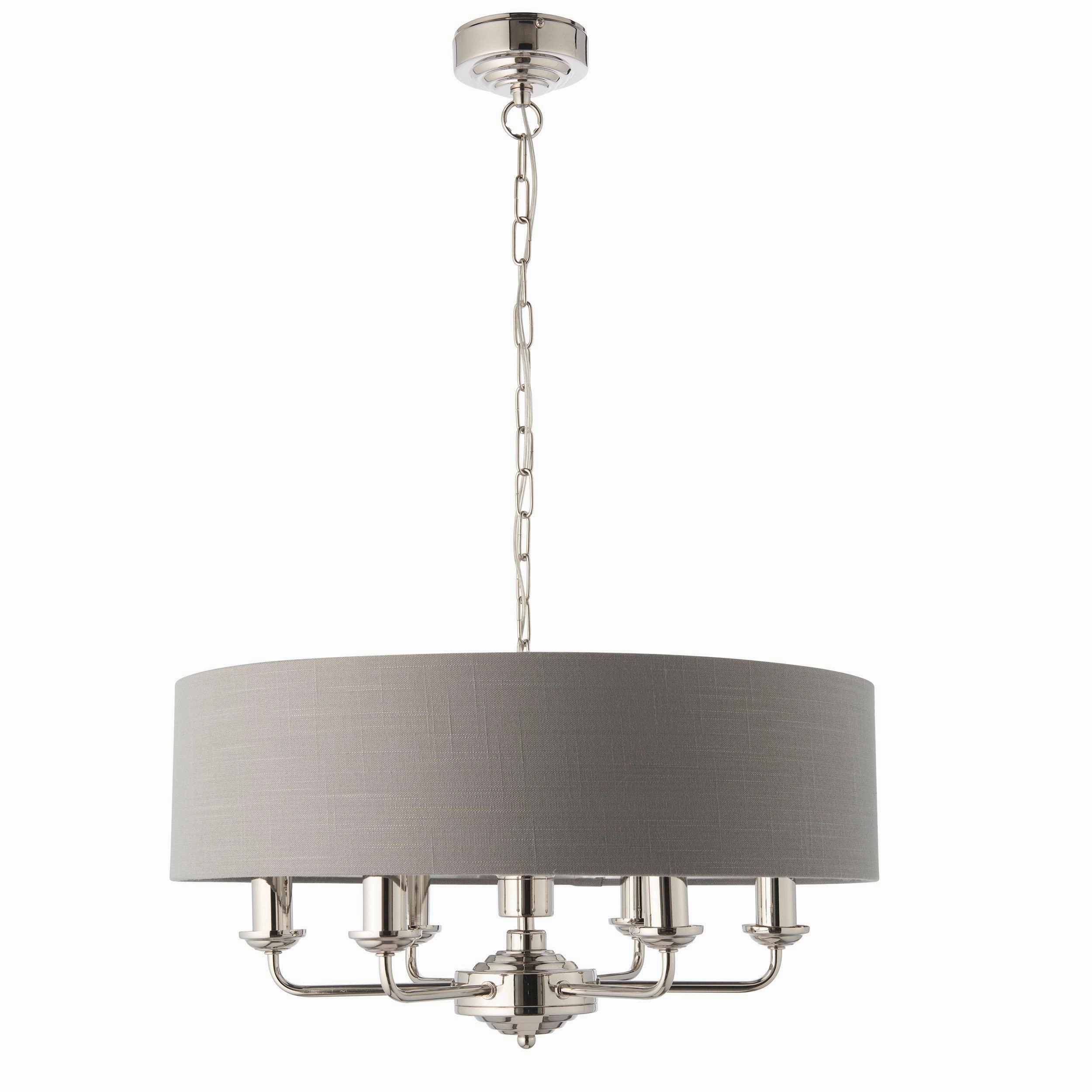 Endon Highclere Bright Nickel 6 Light Pendant - Charcoal Shade