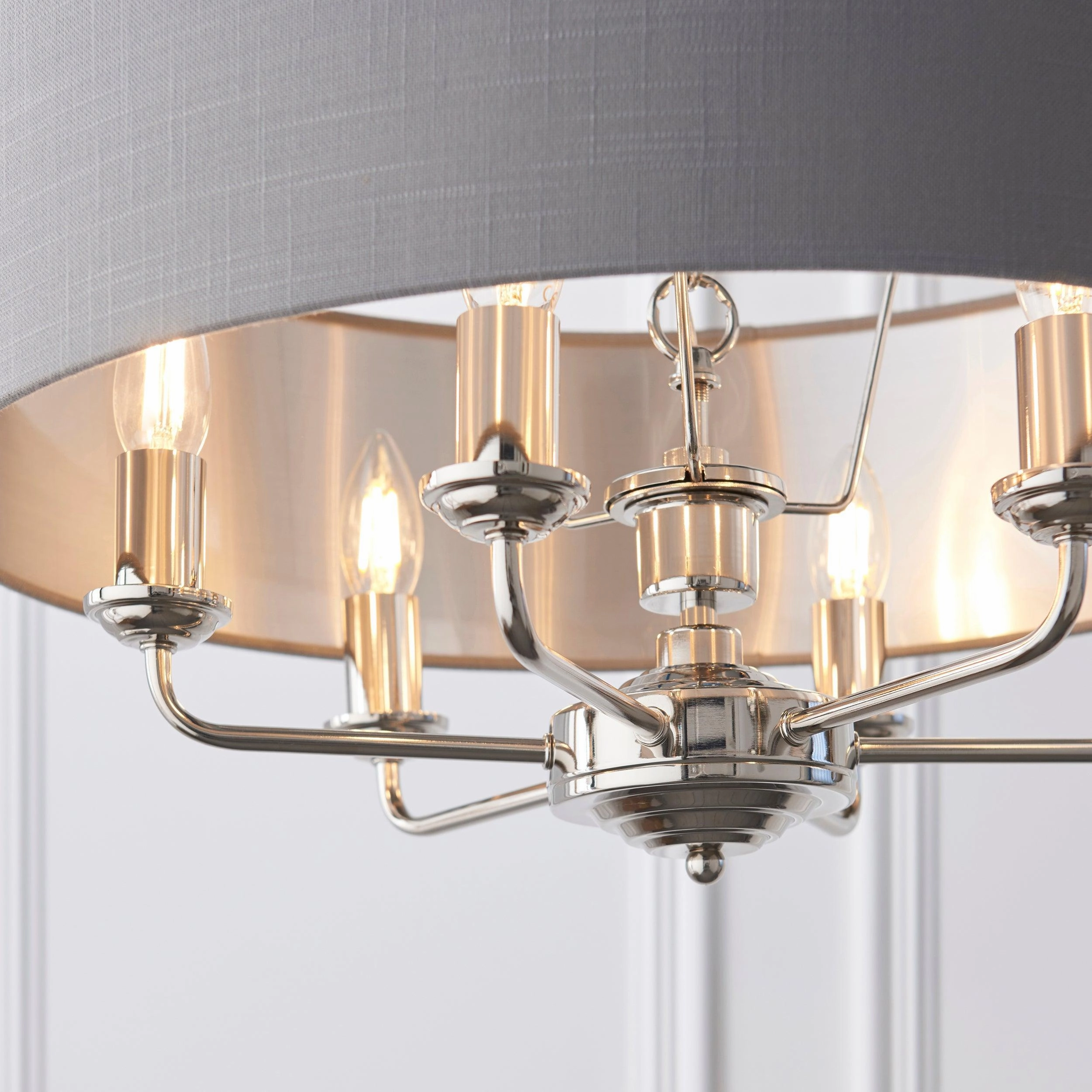 Endon Highclere Bright Nickel 6 Light Pendant - Charcoal Shade
