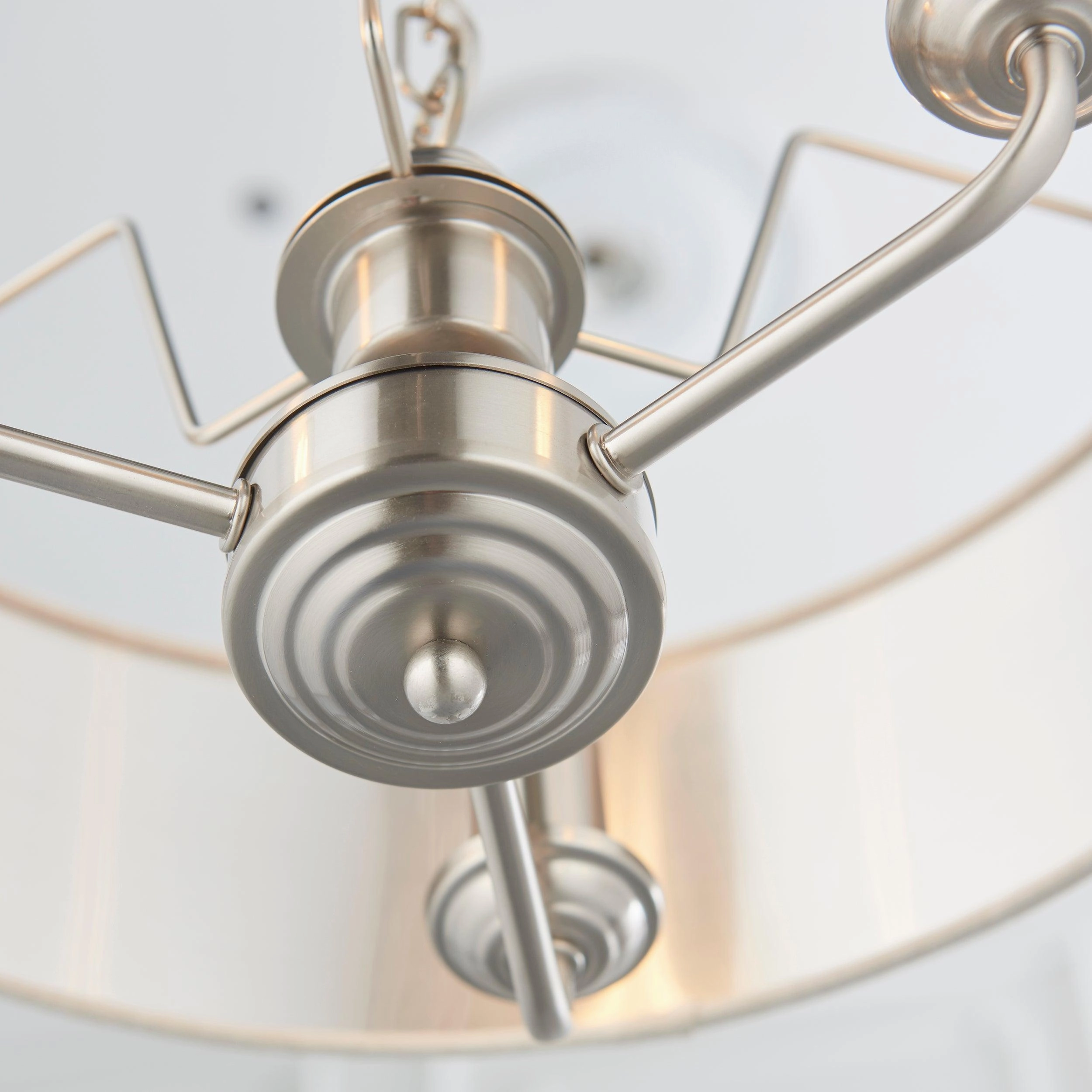 Endon Highclere Brushed Chrome 3 Light Pendant - Natural Linen Shade