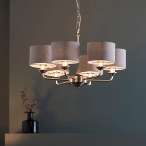 Endon Highclere Brushed Chrome 6 Arm Pendant - Natural Linen Shades simple ceiling design light