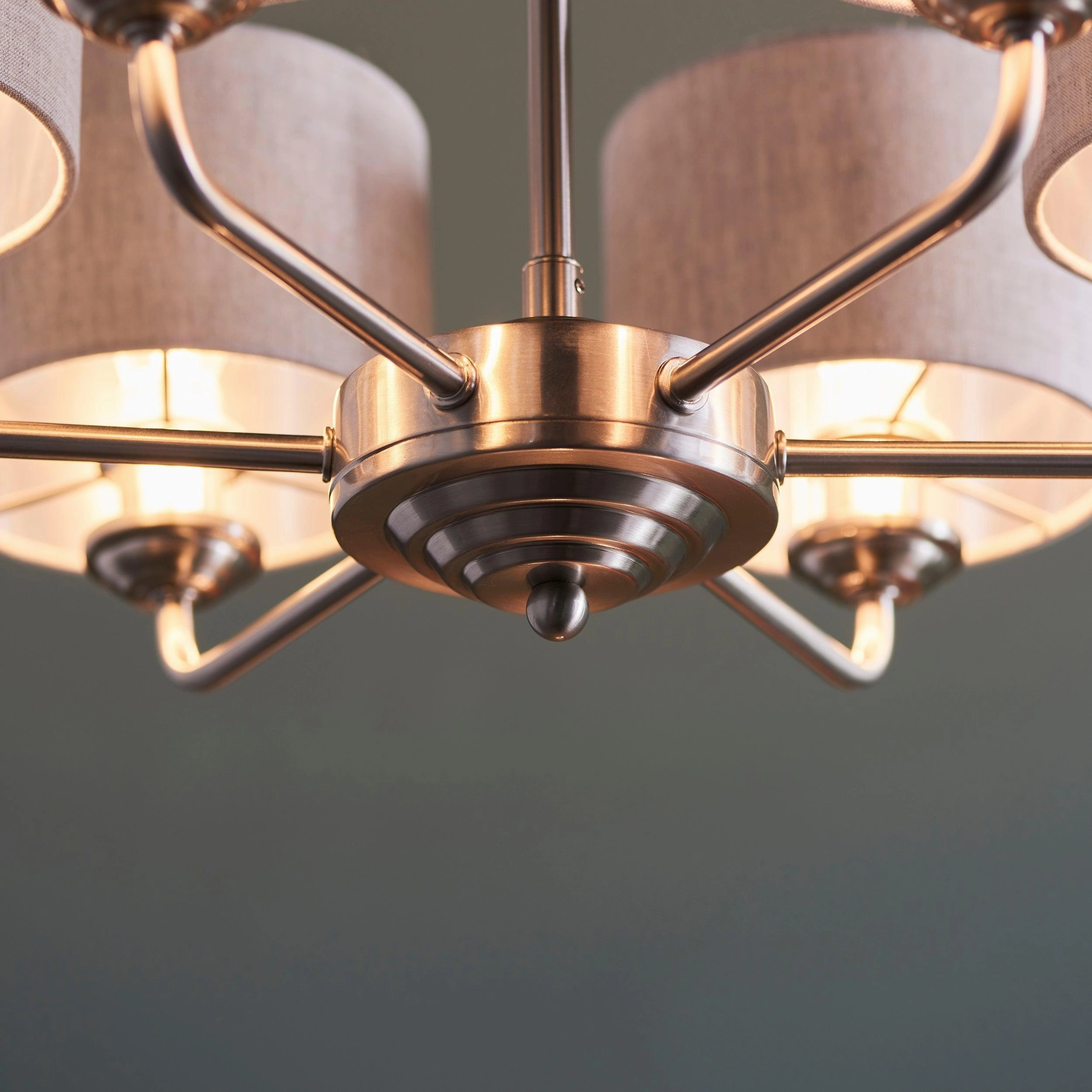 Endon Highclere Brushed Chrome 6 Arm Pendant - Natural Linen Shades