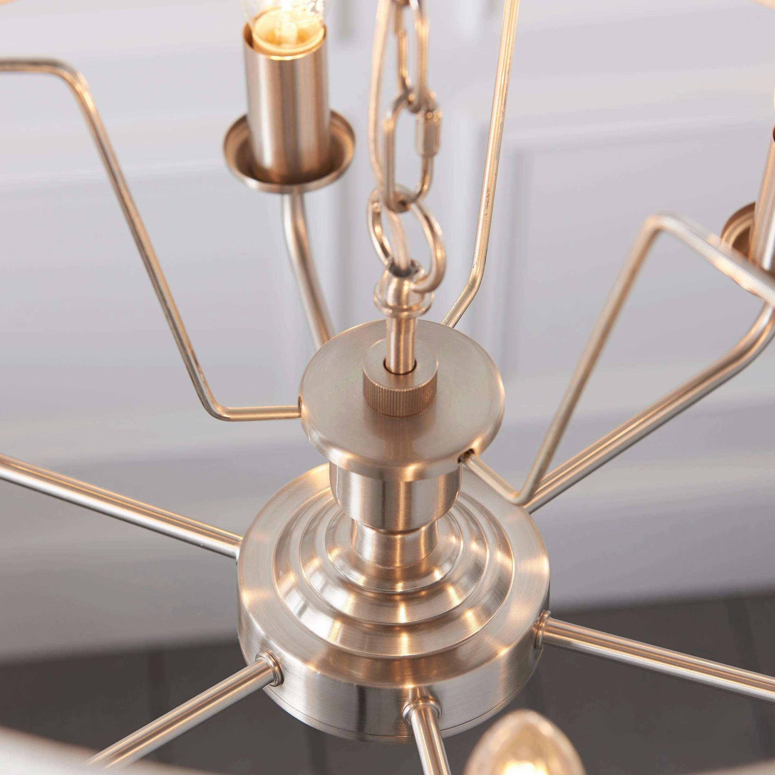 Endon Highclere Brushed Chrome 6 Light Pendant - Natural Linen Shade