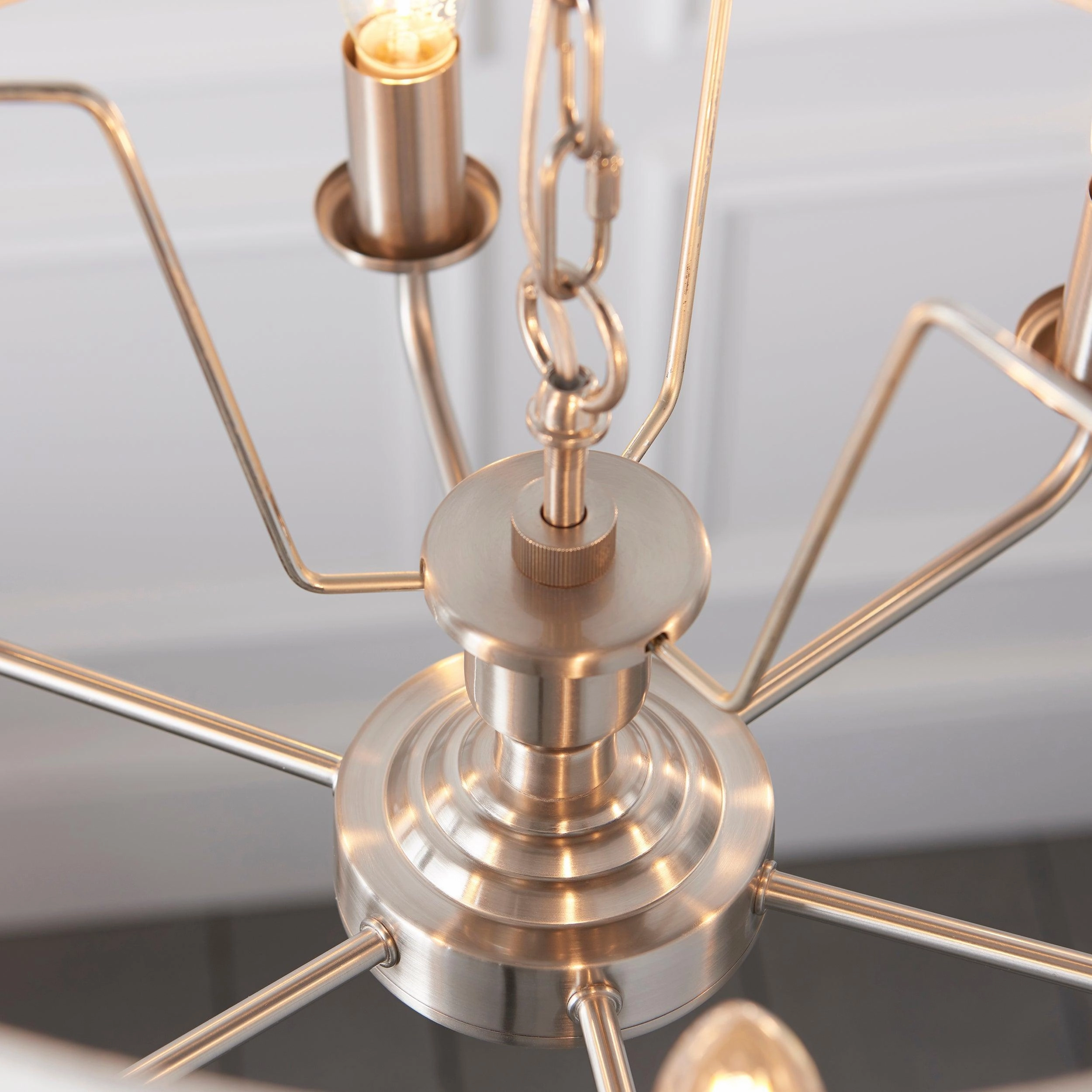 Endon Highclere Brushed Chrome 6 Light Pendant - Natural Linen Shade