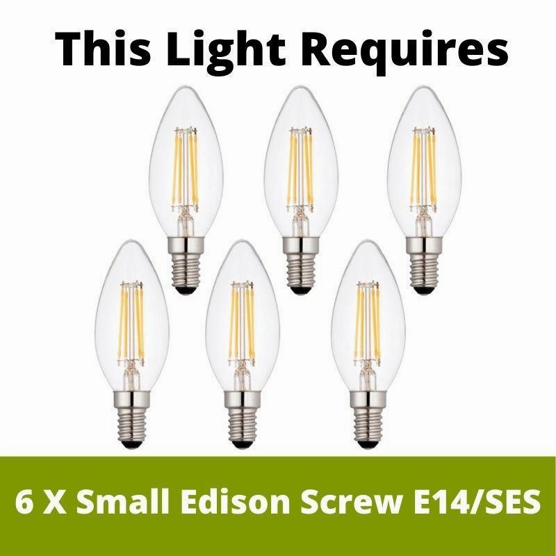 Endon Highclere Brushed Chrome 6 Light Pendant - Natural Linen Shade
