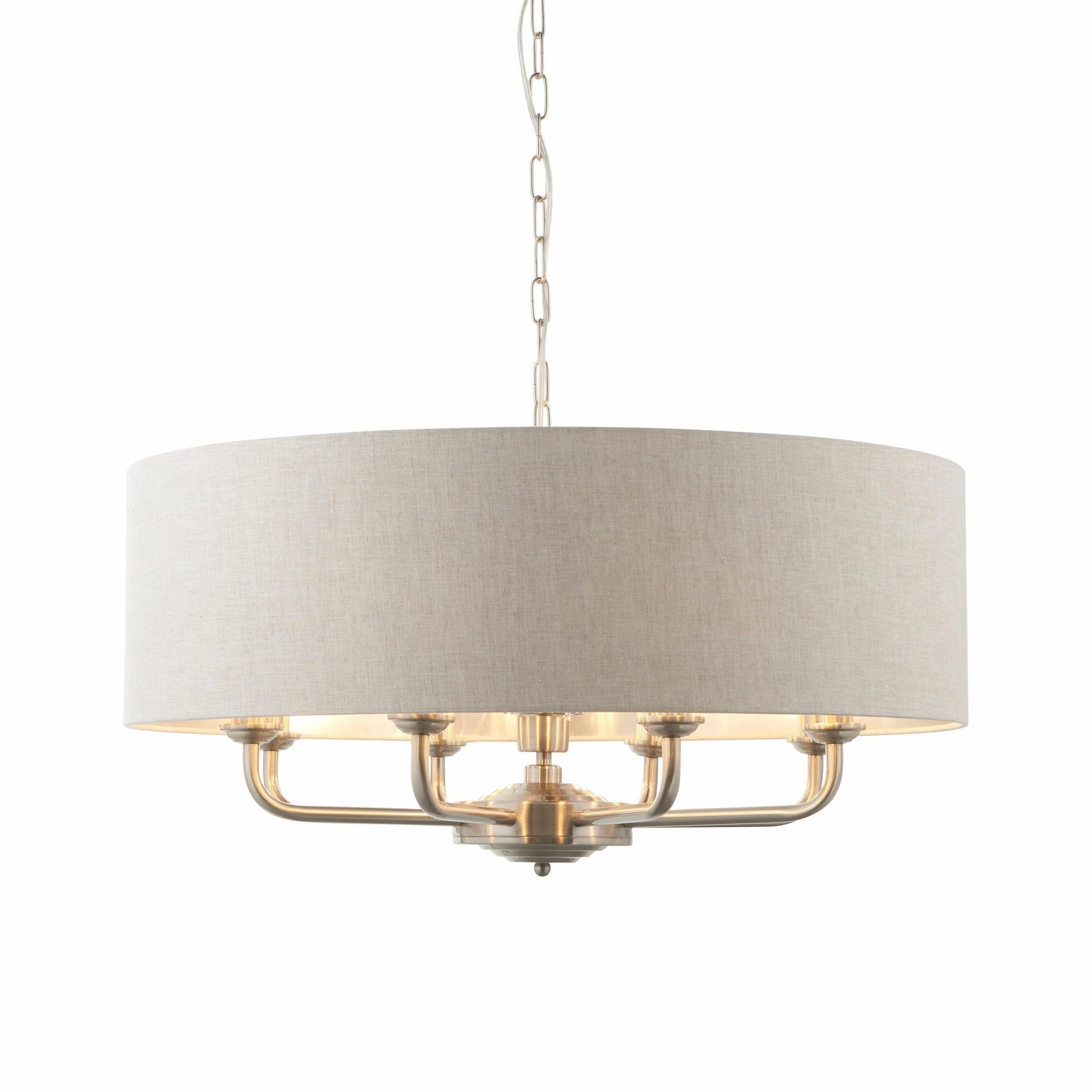 Endon Highclere Brushed Chrome 8 Light Pendant - Natural Linen Shade simple ceiling design light