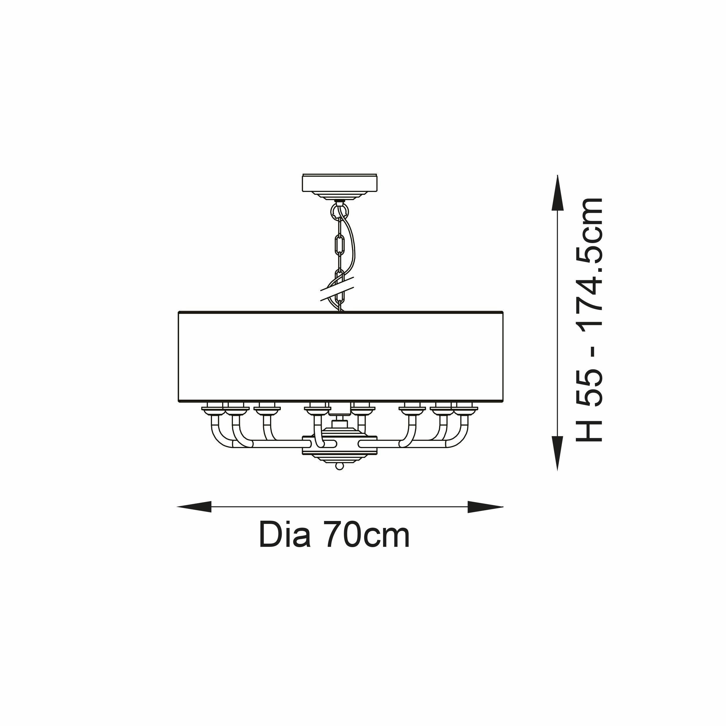 Endon Highclere Brushed Chrome 8 Light Pendant - Natural Linen Shade