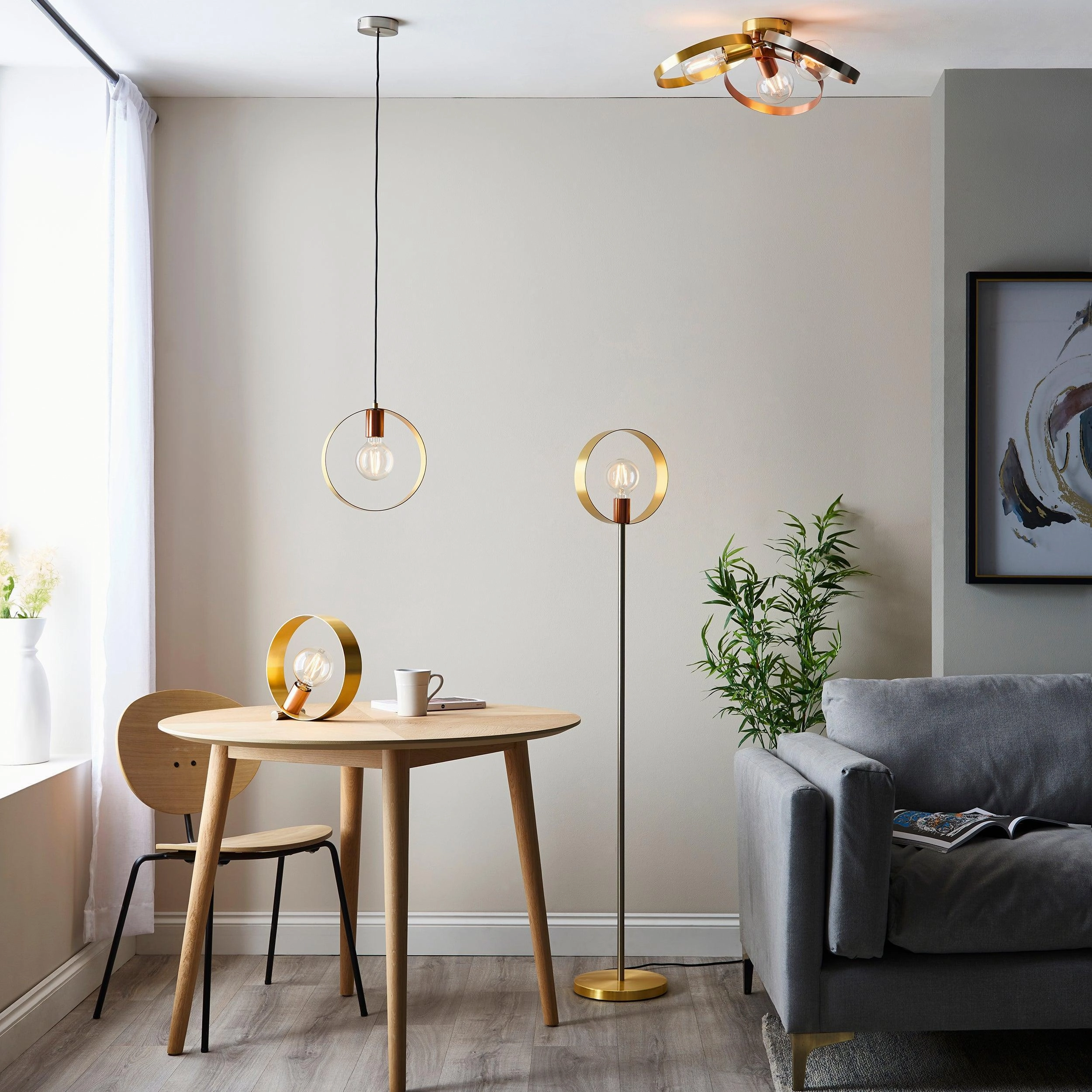 Endon Hoop 1 Light Brass Finish Pendant Ceiling Light