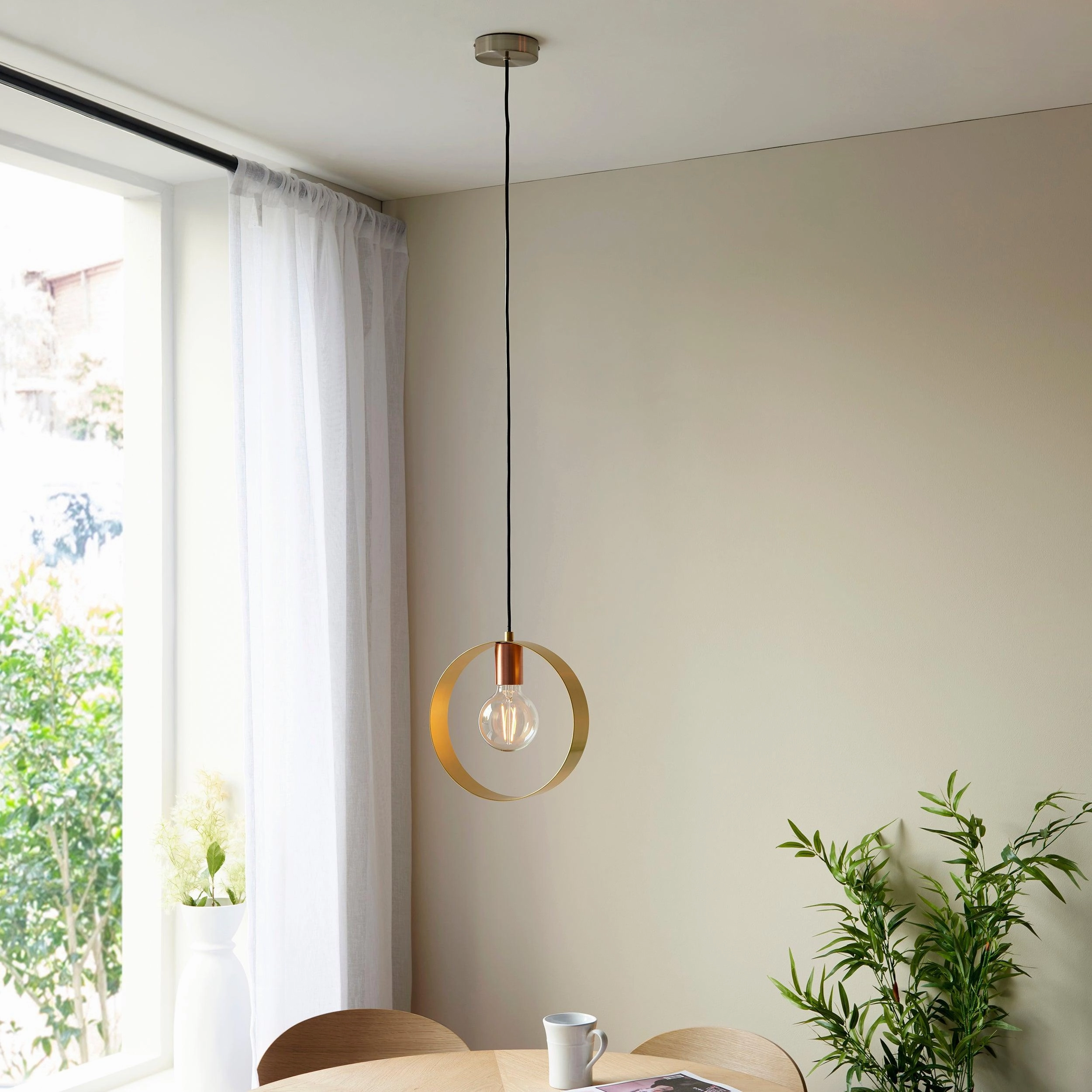 Endon Hoop 1 Light Brass Finish Pendant Ceiling Light