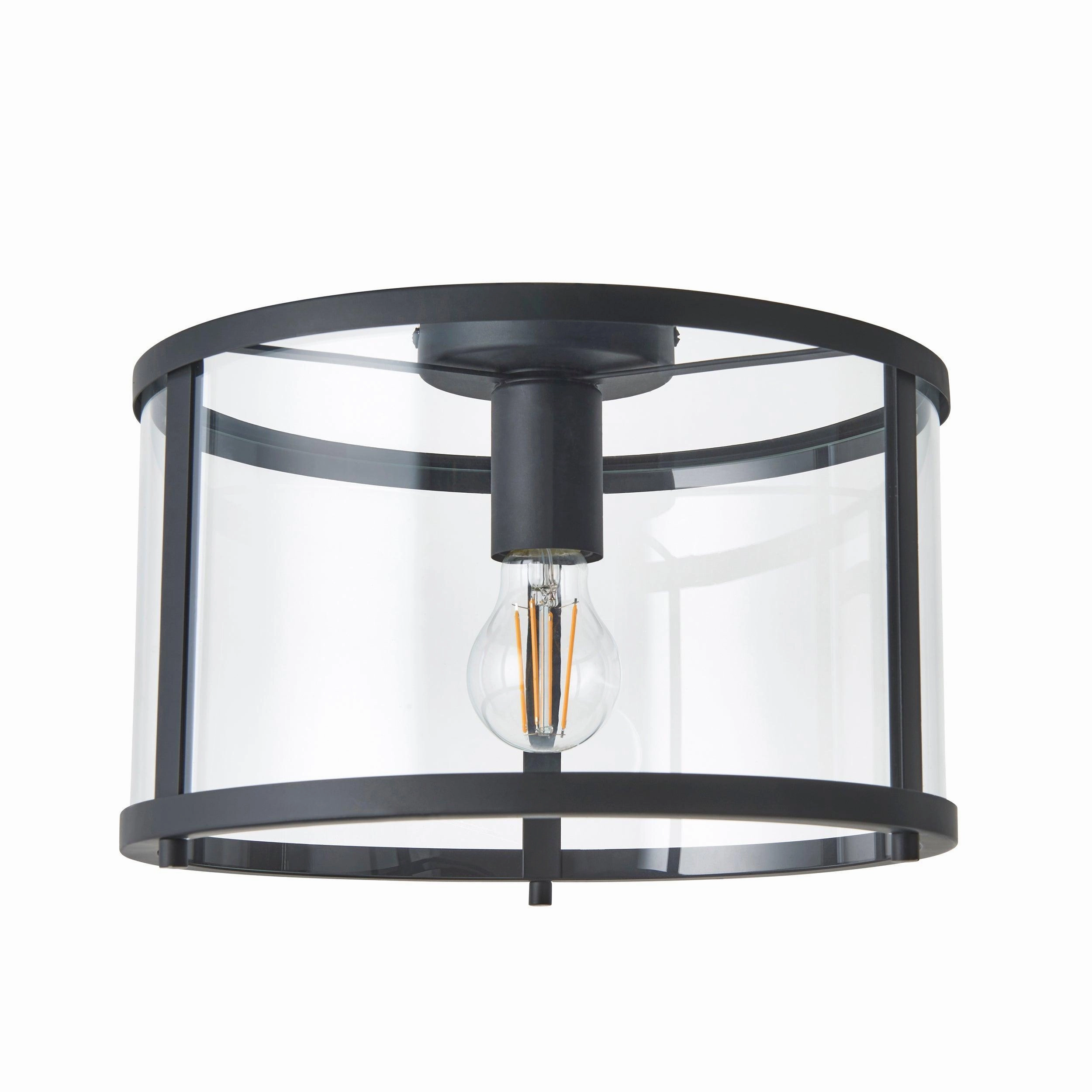 Endon Hopton 1 Light Black Flush Ceiling Light