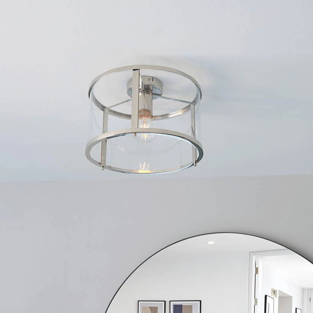 Endon Hopton 1 Light Flush Polished Nickel Ceiling Light