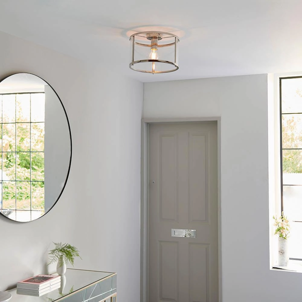 Endon Hopton 1 Light Flush Polished Nickel Ceiling Light