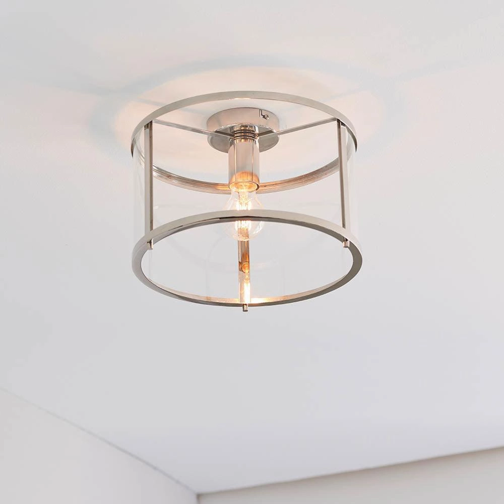 Endon Hopton 1 Light Flush Polished Nickel Ceiling Light