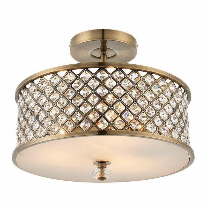 Endon Hudson Antique Brass & Crystal Glass 3 Light Semi Flush simple ceiling design light