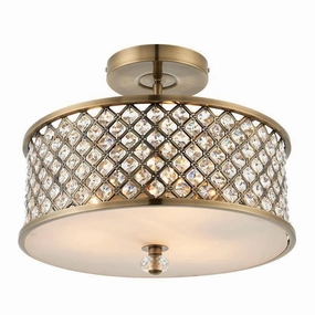 Endon Hudson Antique Brass & Crystal Glass 3 Light Semi Flush simple ceiling design light