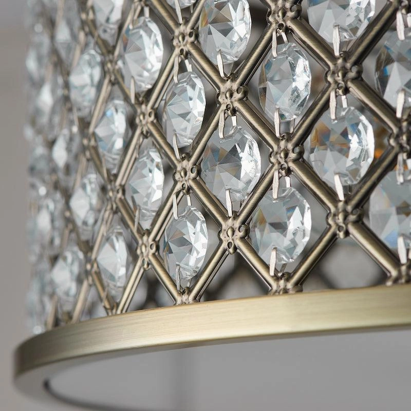 Endon Hudson Antique Brass & Crystal Glass 3 Light Semi Flush