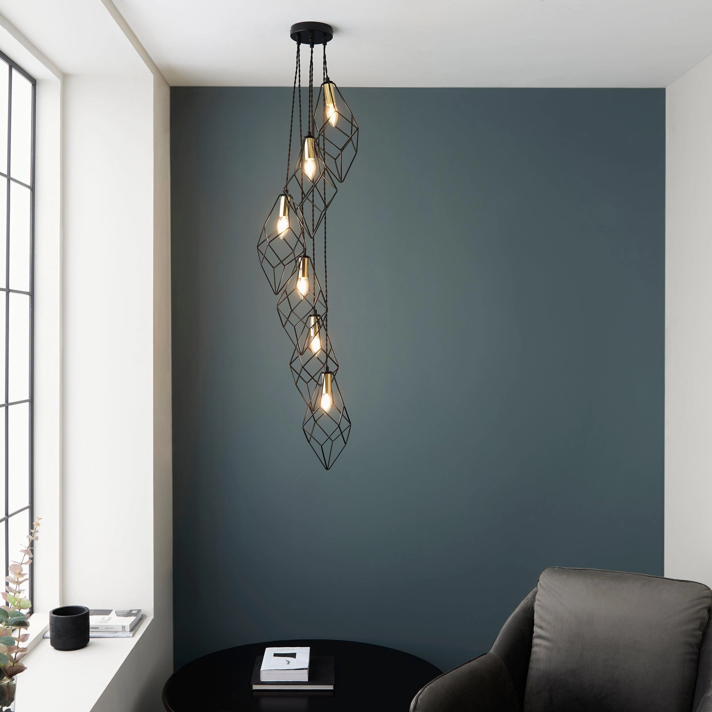 Endon Jaxon 6 Light Black Industrial Ceiling Pendant