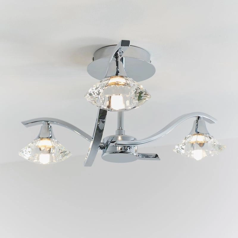 Endon Langella 3 Arm Chrome Semi Flush Ceiling Light