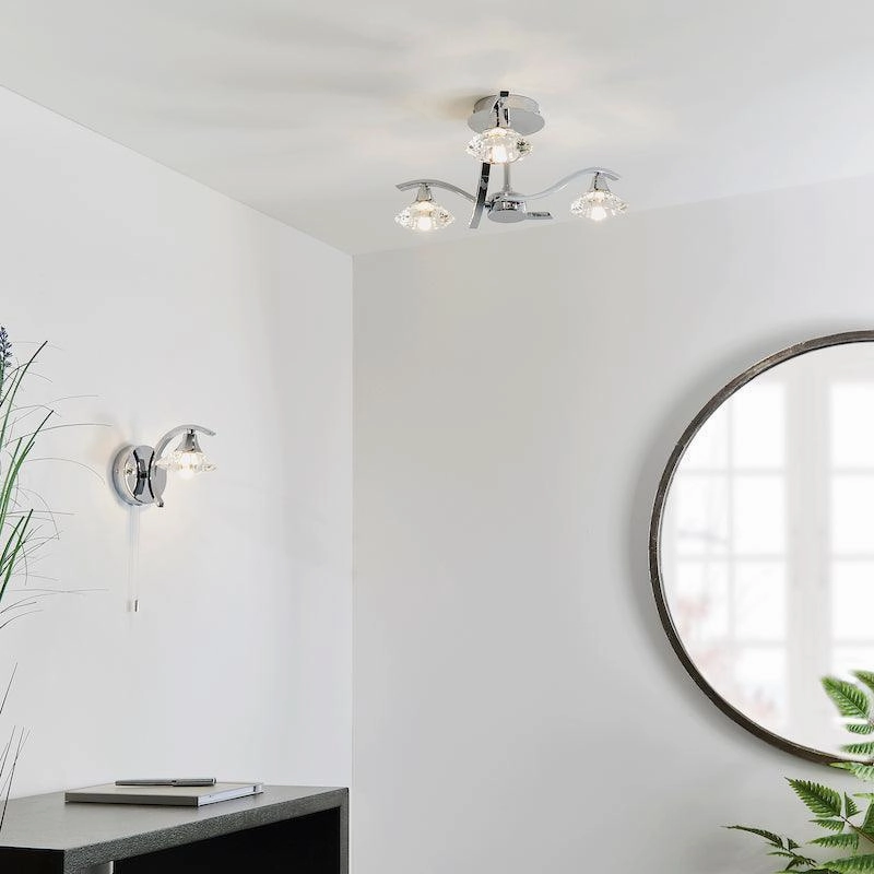 Endon Langella 3 Arm Chrome Semi Flush Ceiling Light