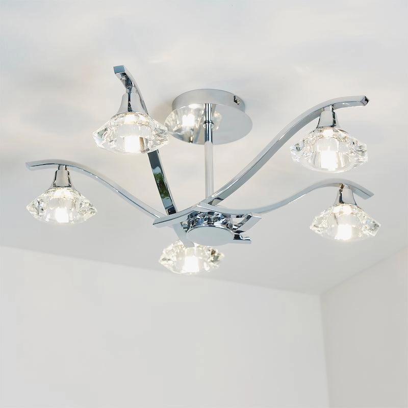 Endon Langella 5 Arm Chrome Semi Flush Ceiling Light