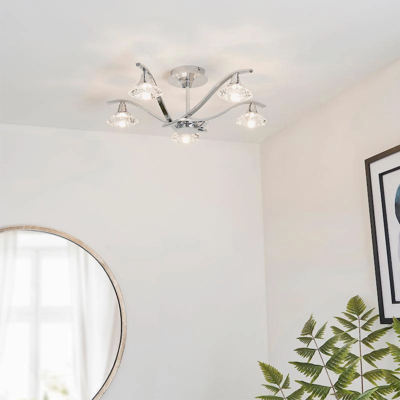 Endon Langella 5 Arm Chrome Semi Flush Ceiling Light