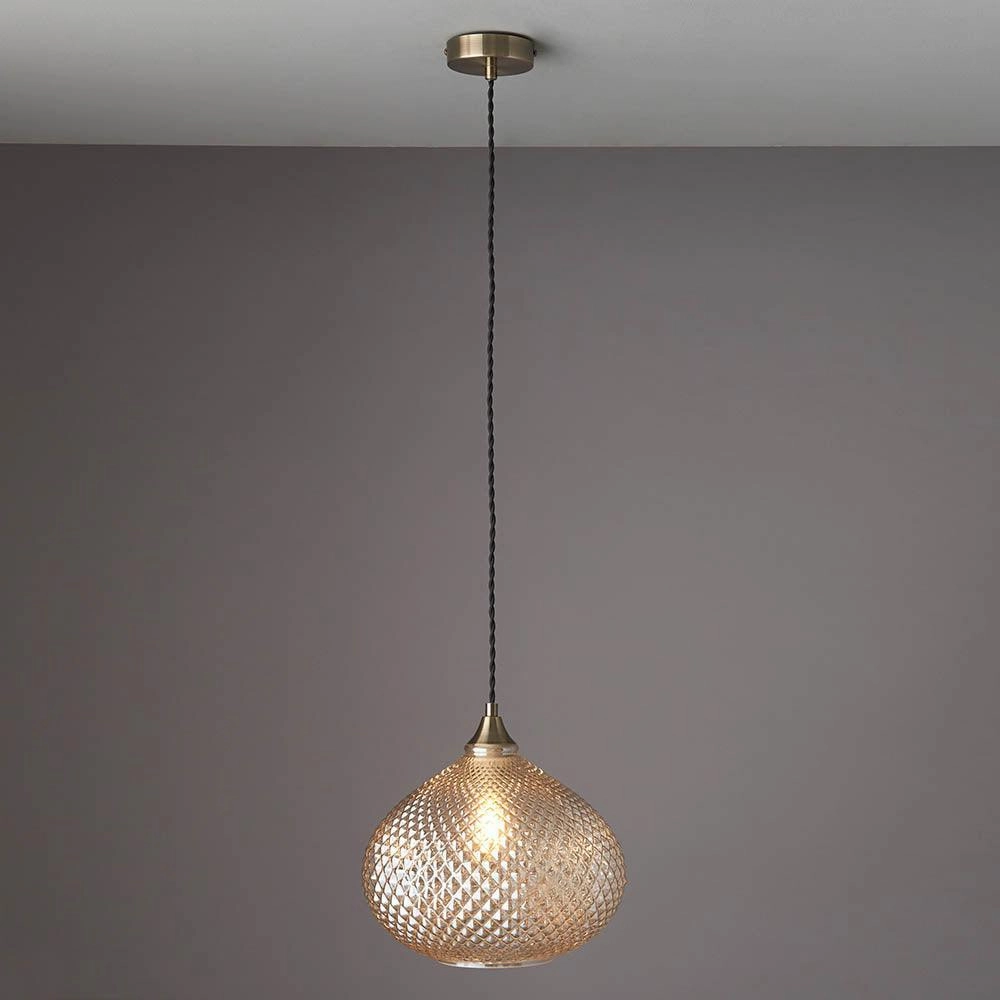 Endon Livia 1 Light Antique Brass Ceiling Pendant
