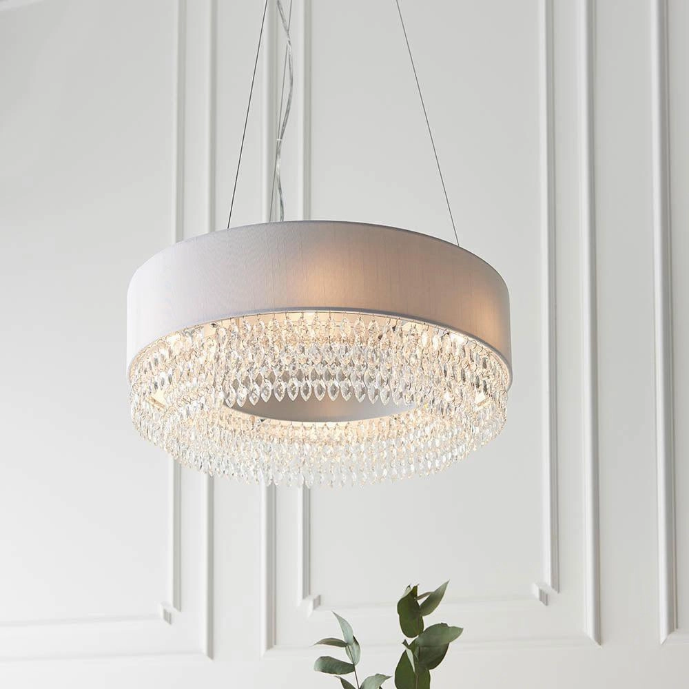 Endon Malmesbury 6 Light Silver Grey Pendant Ceiling Light
