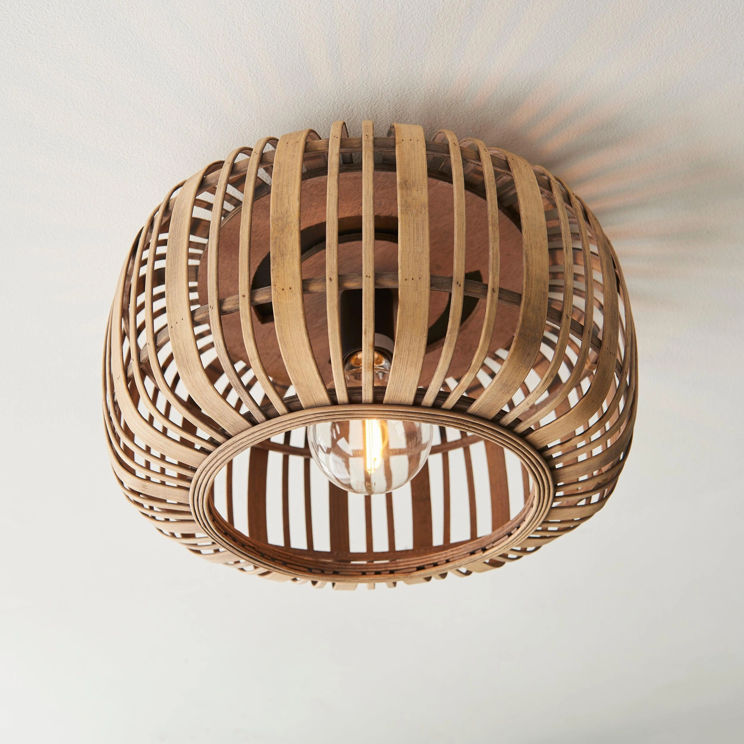 Endon Mathias 1 Light Bamboo Cage Ceiling Flush