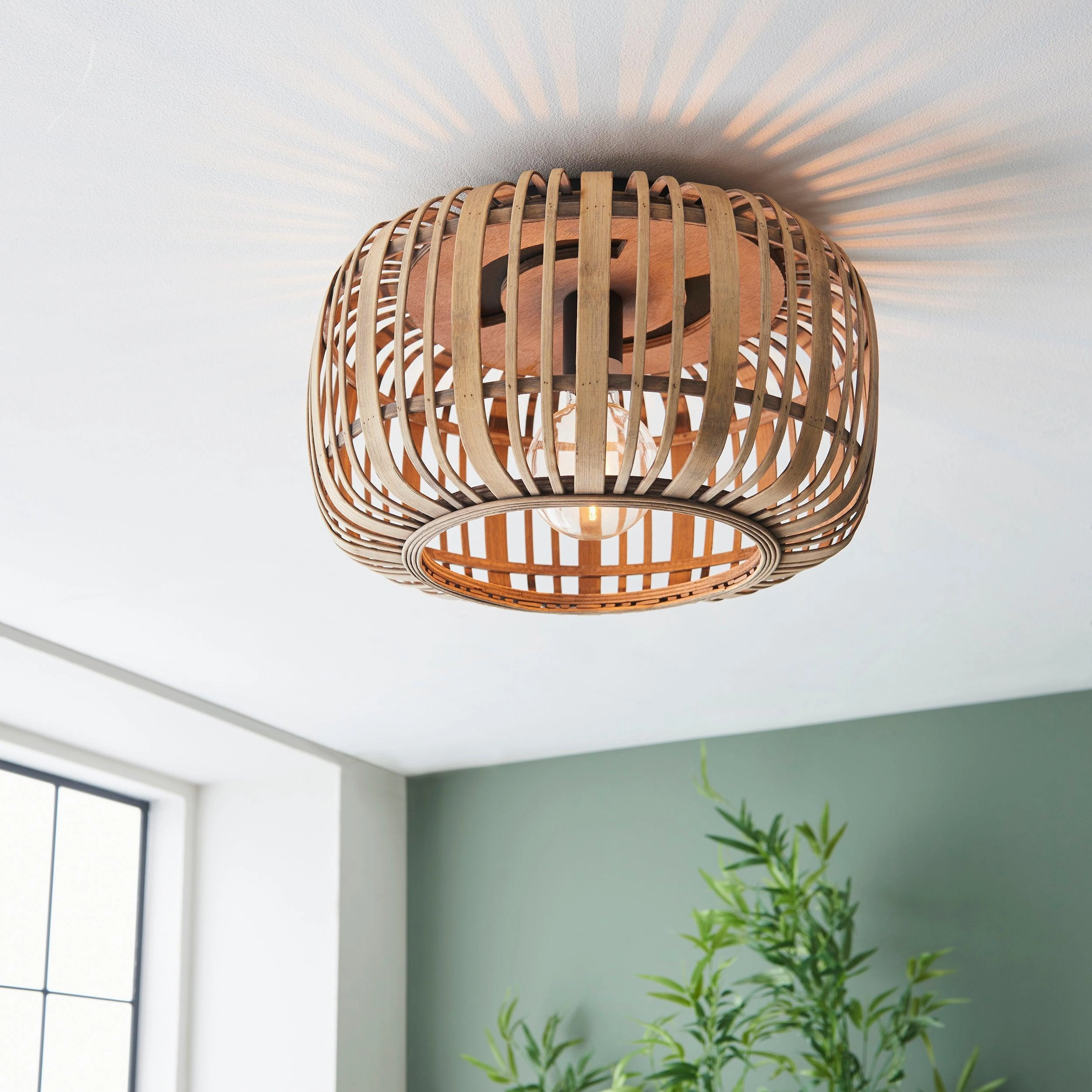 Endon Mathias 1 Light Bamboo Cage Ceiling Flush