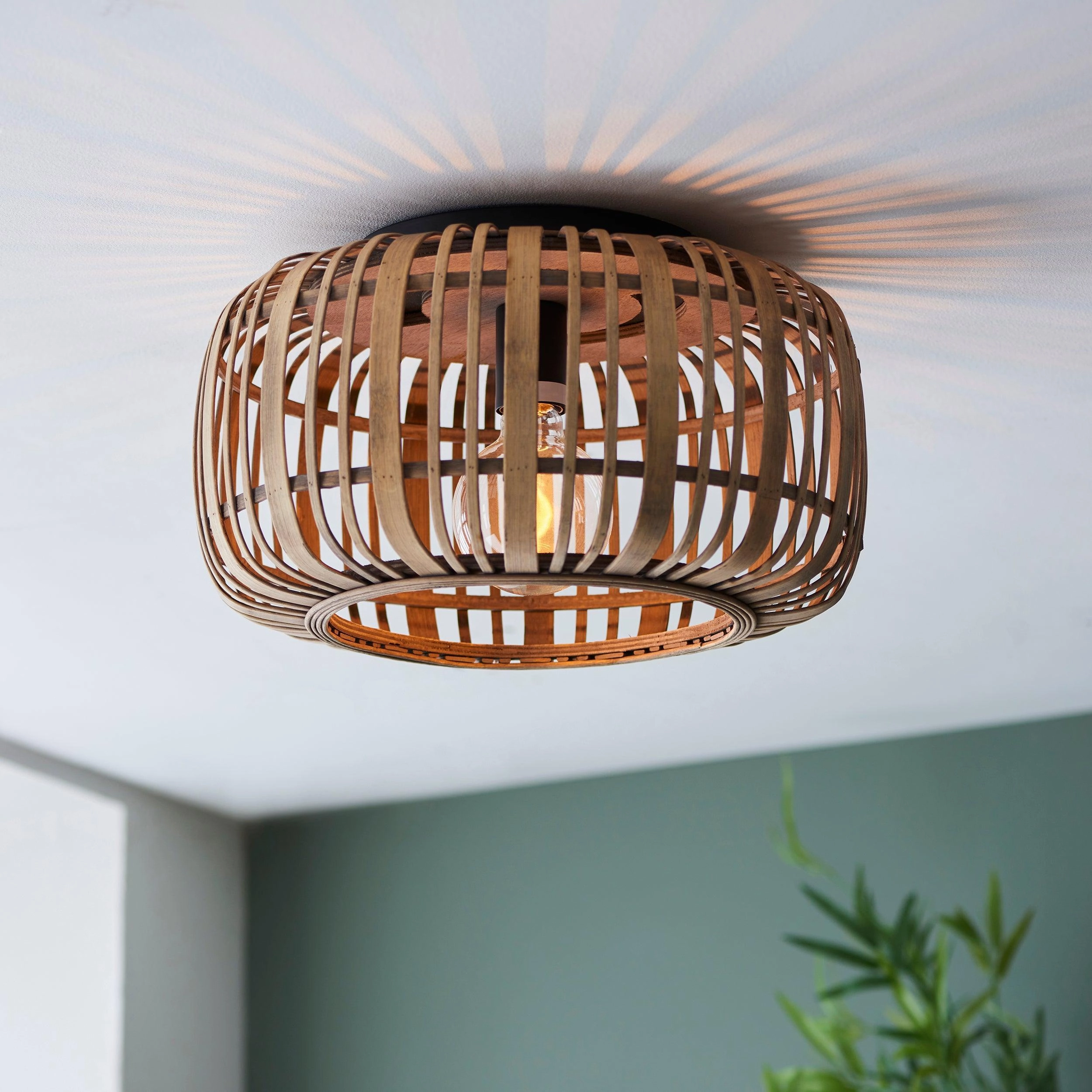 Endon Mathias 1 Light Bamboo Cage Ceiling Flush