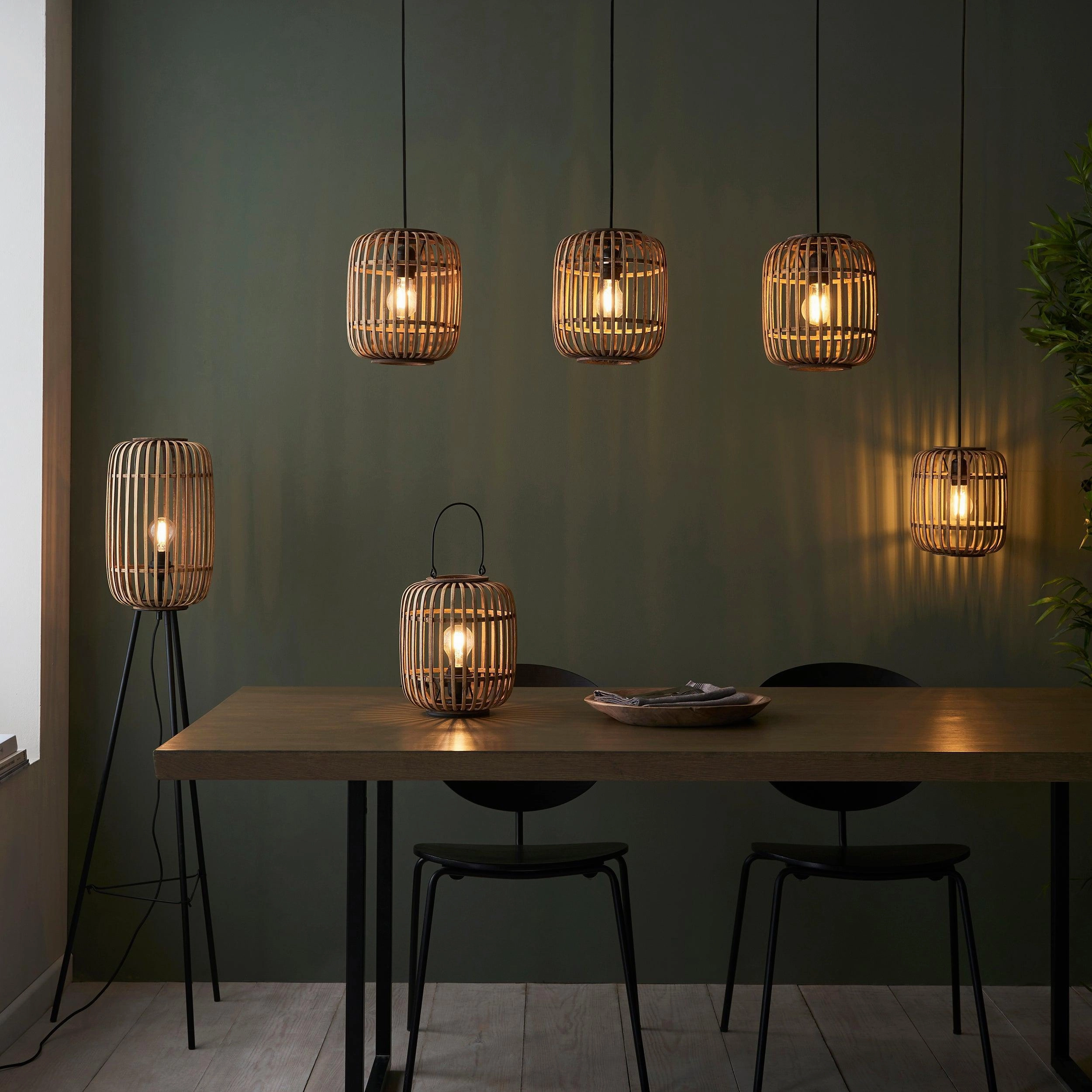 Endon Mathias Natural Bamboo Adjustable Ceiling Pendant