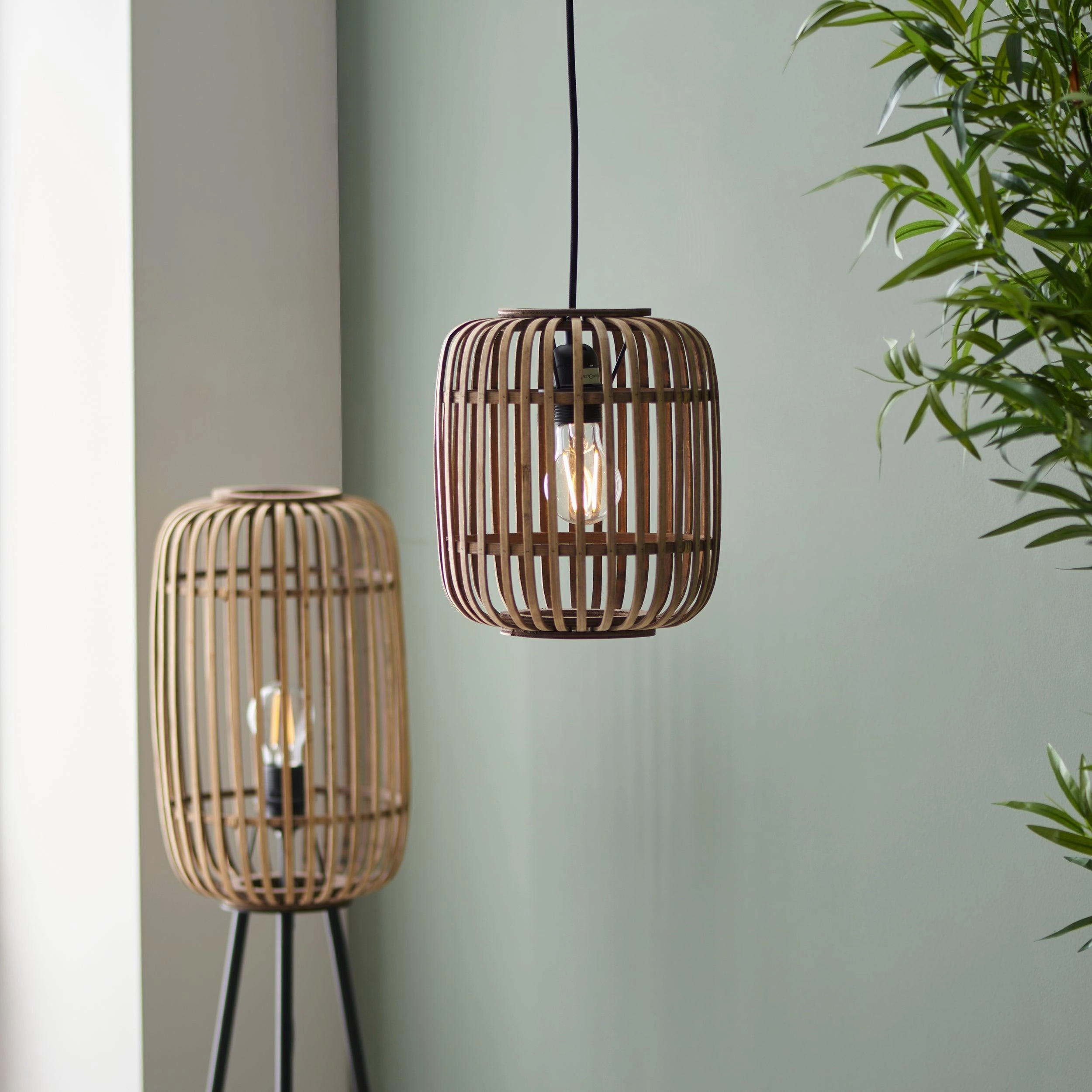 Endon Mathias Natural Bamboo Adjustable Ceiling Pendant