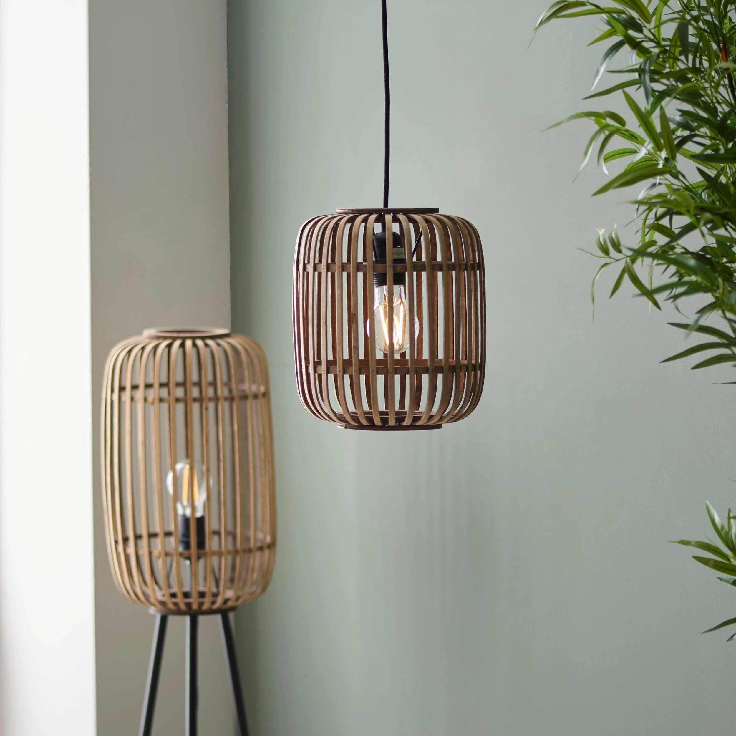 Endon Mathias Natural Bamboo Adjustable Ceiling Pendant