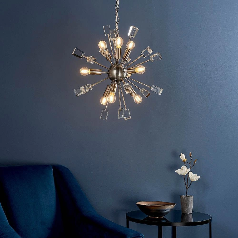 Endon Miro 9 Light Satin Nickel Pendant Ceiling Light