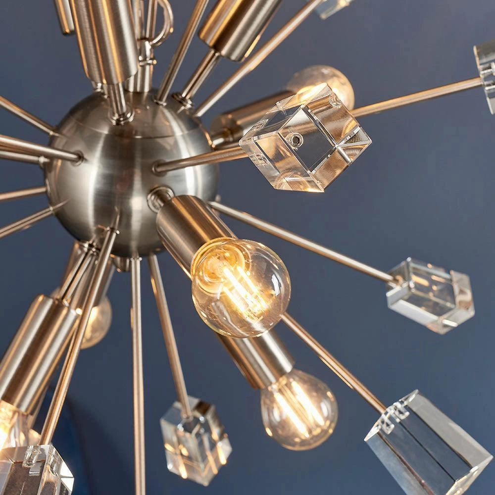 Endon Miro 9 Light Satin Nickel Pendant Ceiling Light
