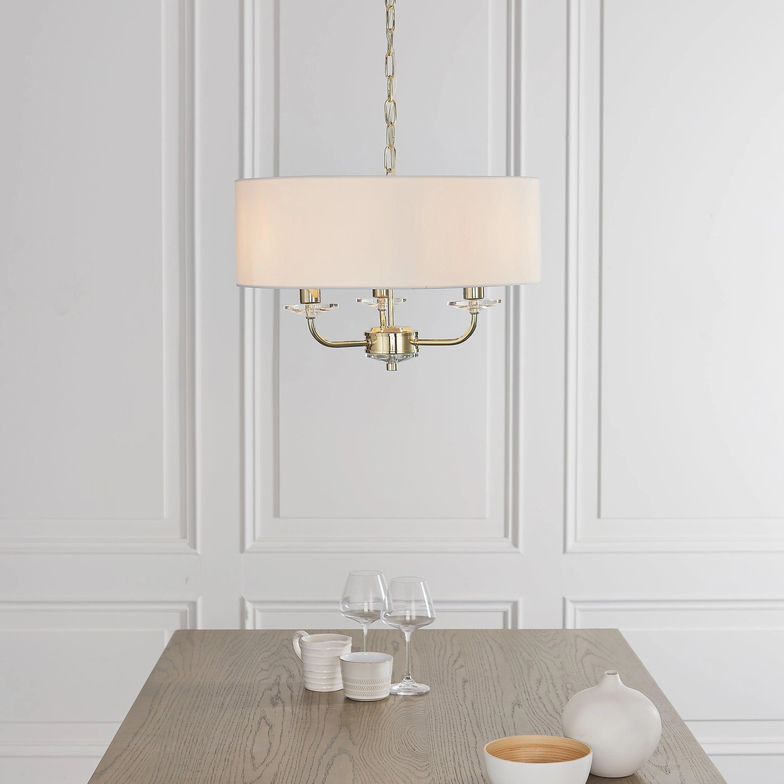 Endon Nixon 3 Light Brass & Glass Ceiling Pendant With Shade