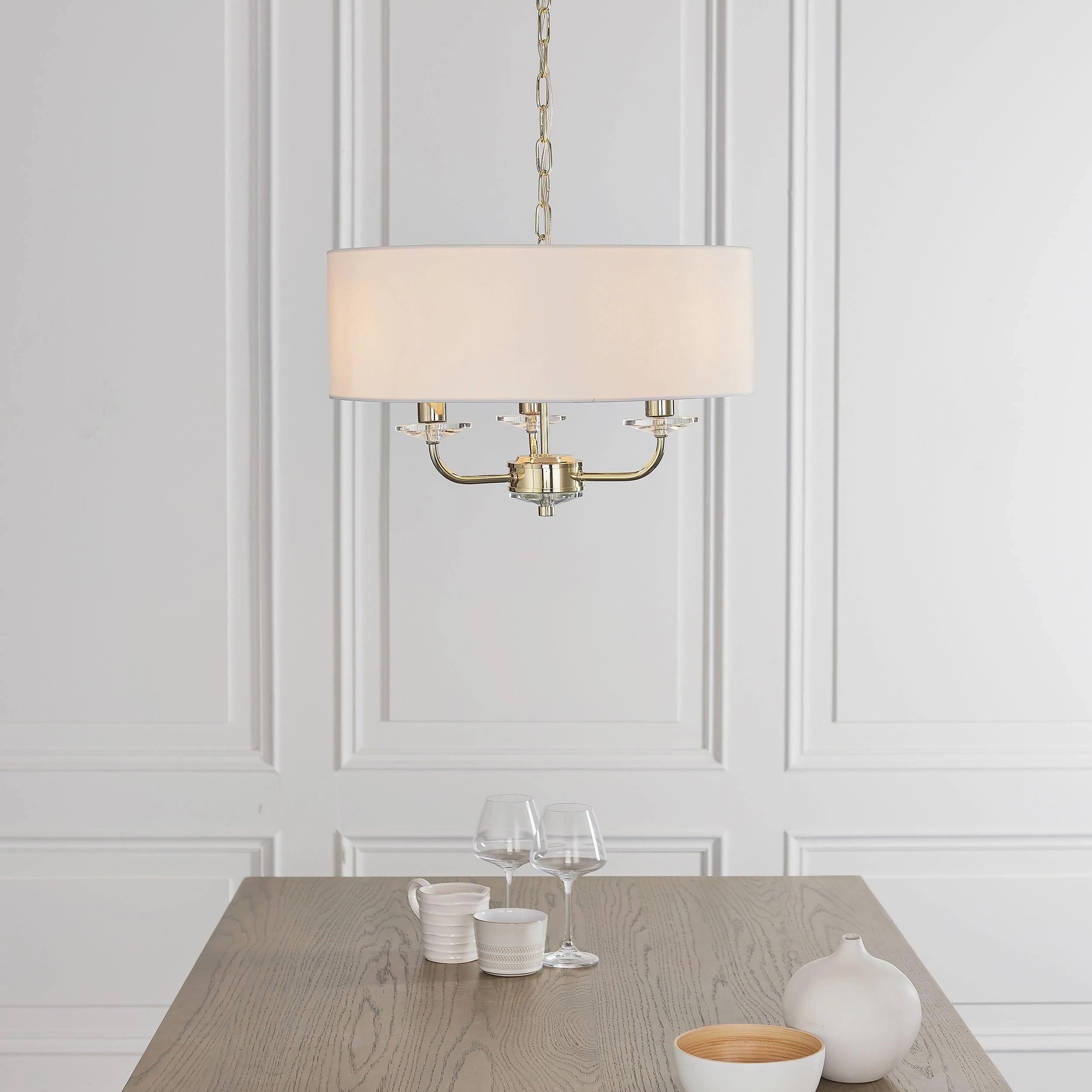 Endon Nixon 3 Light Brass & Glass Ceiling Pendant With Shade