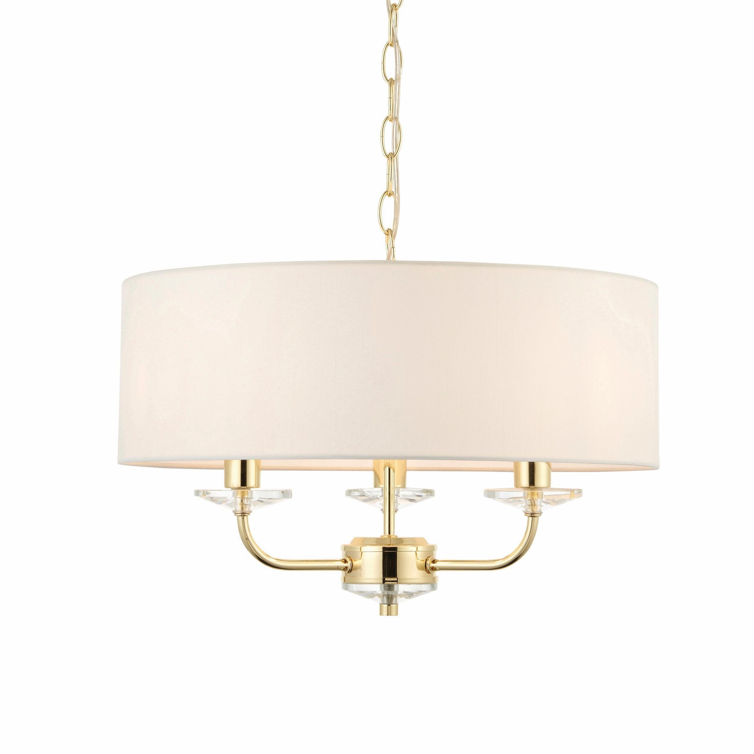 Endon Nixon 3 Light Brass & Glass Ceiling Pendant With Shade