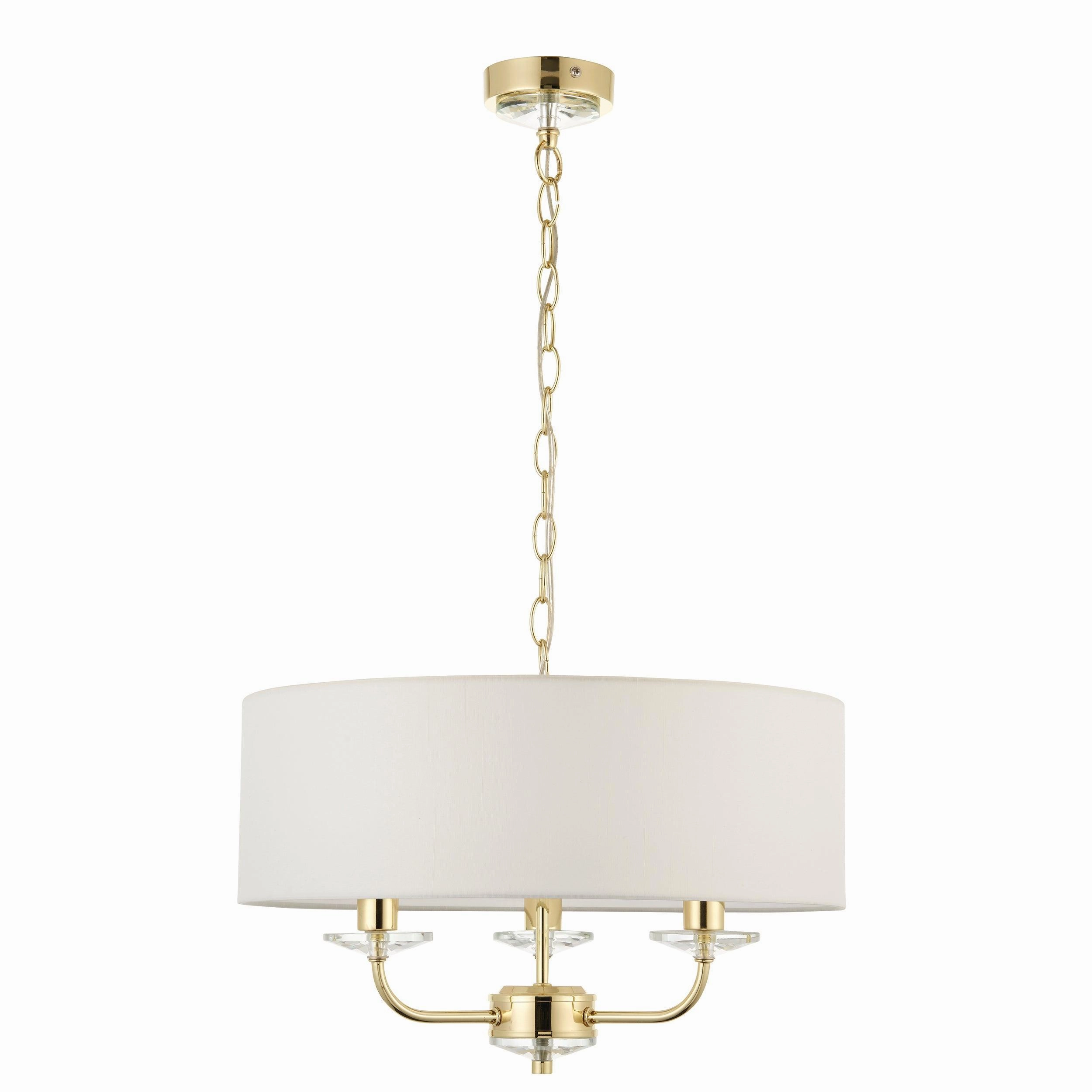 Endon Nixon 3 Light Brass & Glass Ceiling Pendant With Shade