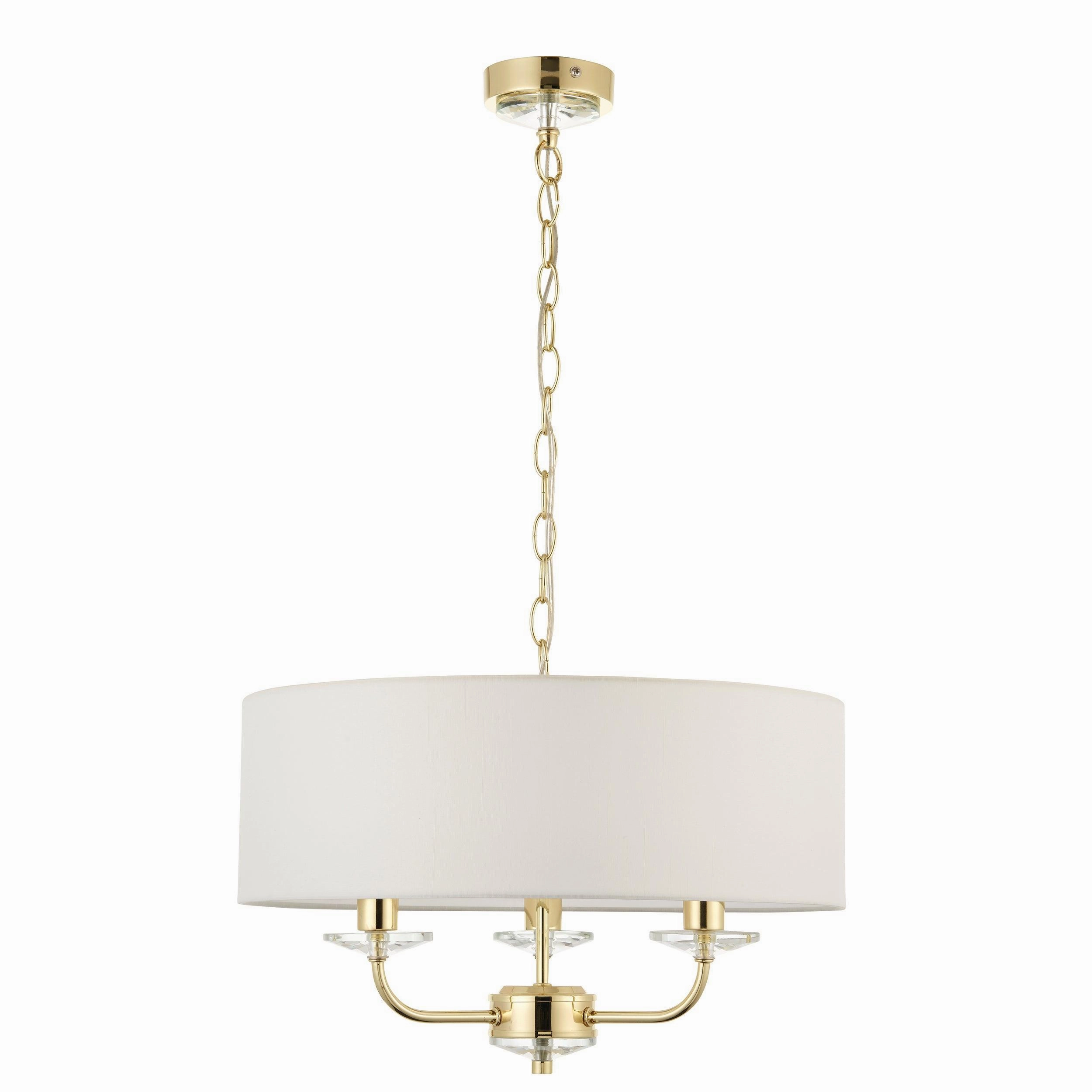 Endon Nixon 3 Light Brass & Glass Ceiling Pendant With Shade