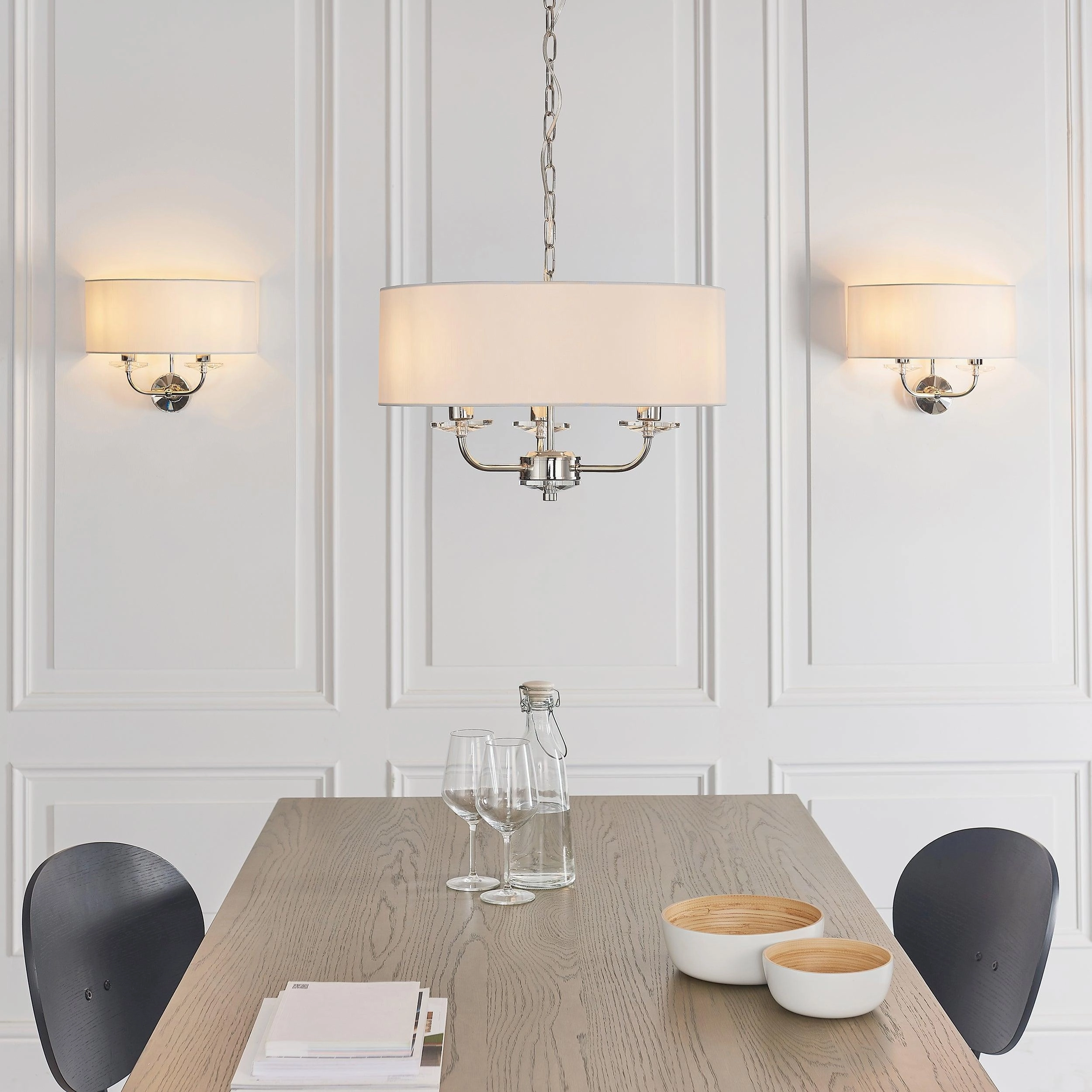 Endon Nixon 3 Light Nickel & Crystal Glass Ceiling Pendant