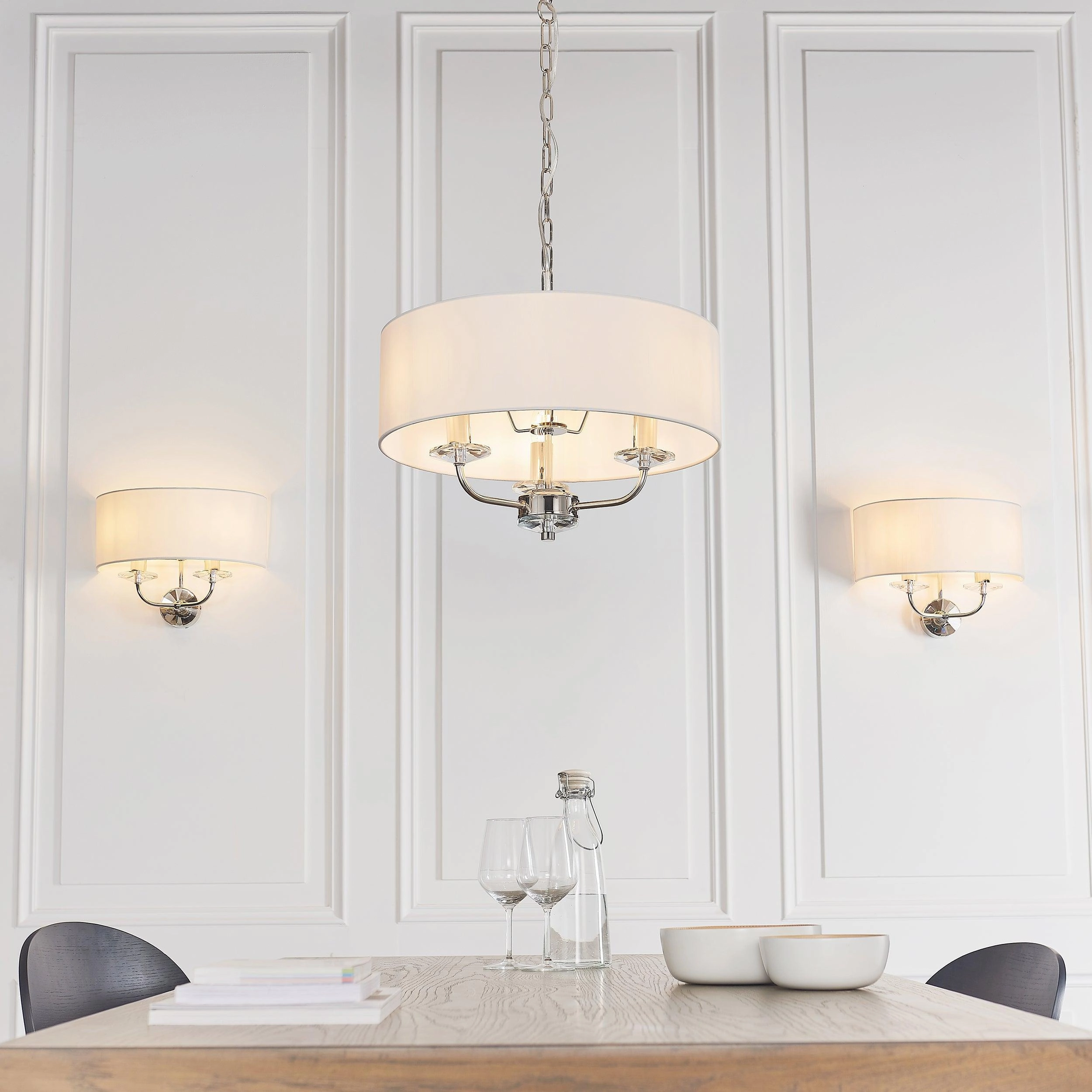 Endon Nixon 3 Light Nickel & Crystal Glass Ceiling Pendant