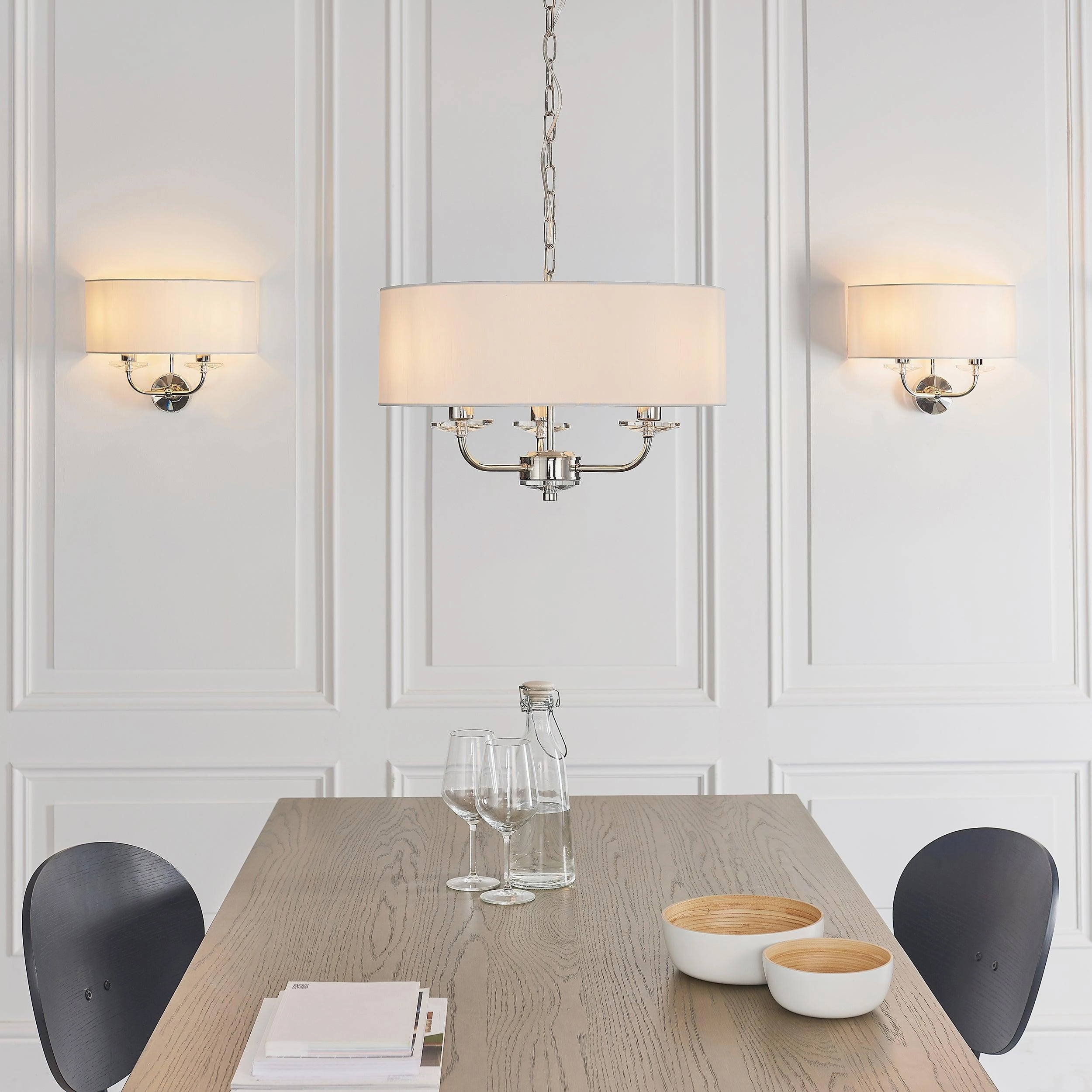 Endon Nixon 3 Light Nickel & Crystal Glass Ceiling Pendant